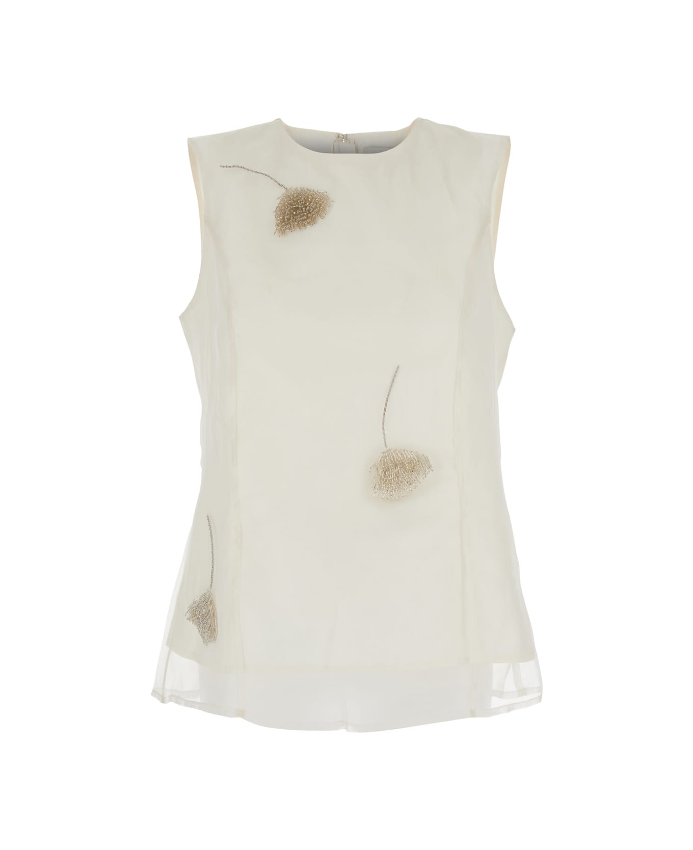 Róhe White Sleeveless Crewneck Top With Tulip Embroidery In Silk Woman - off white