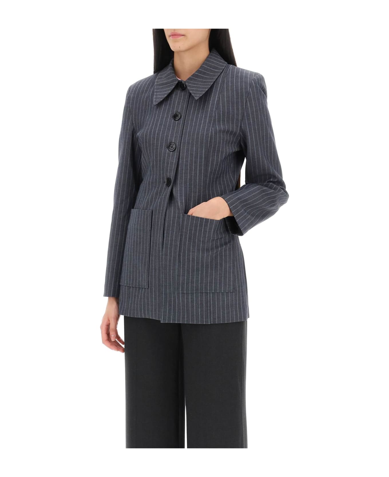 Ganni Jacket With Stripe Pattern - GRAY PINSTRIPE (Grey)