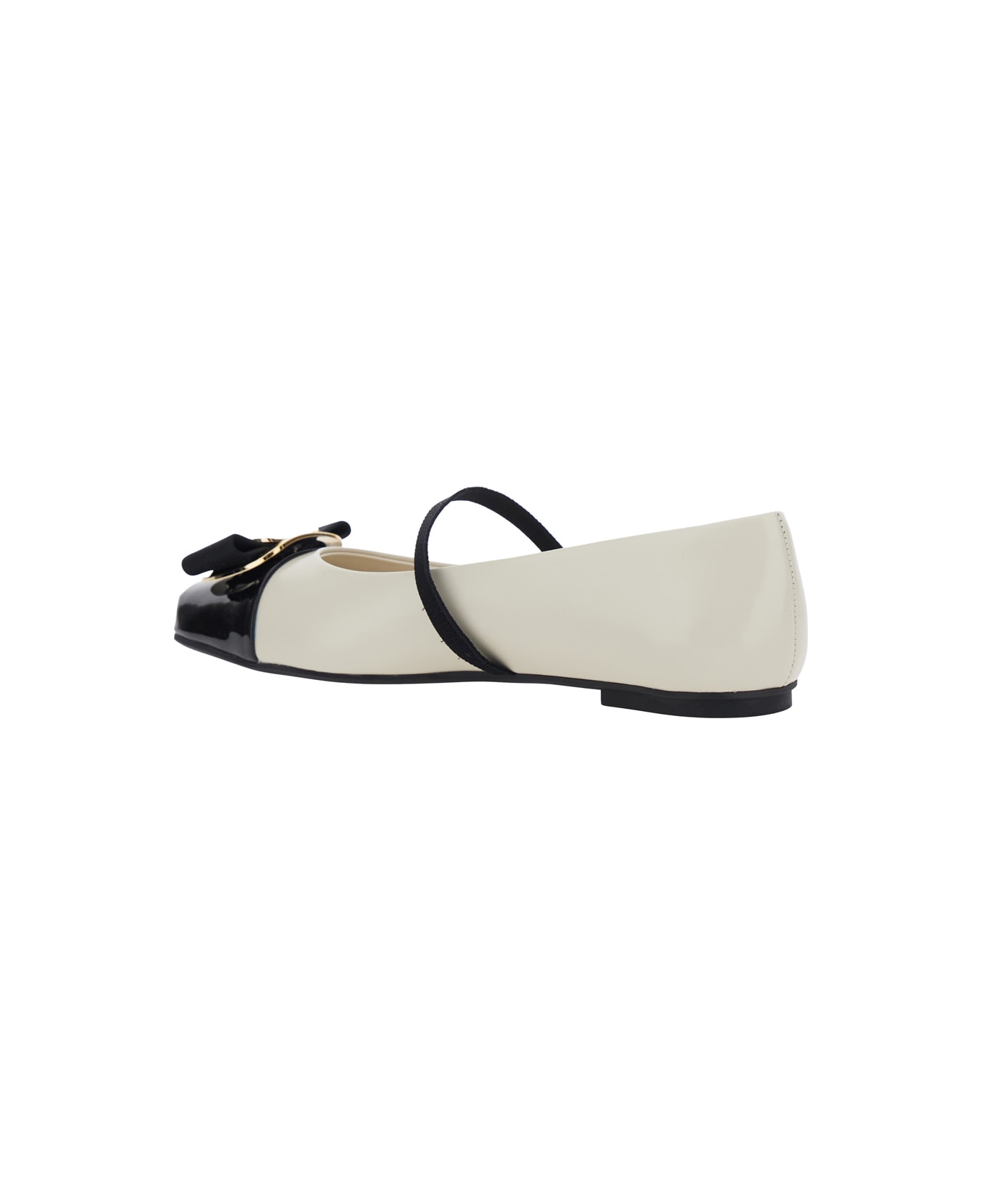 Ferragamo 'zina' White Ballet Flats With Band And Knot Detail With Logo On The Front In Leather Woman - White
