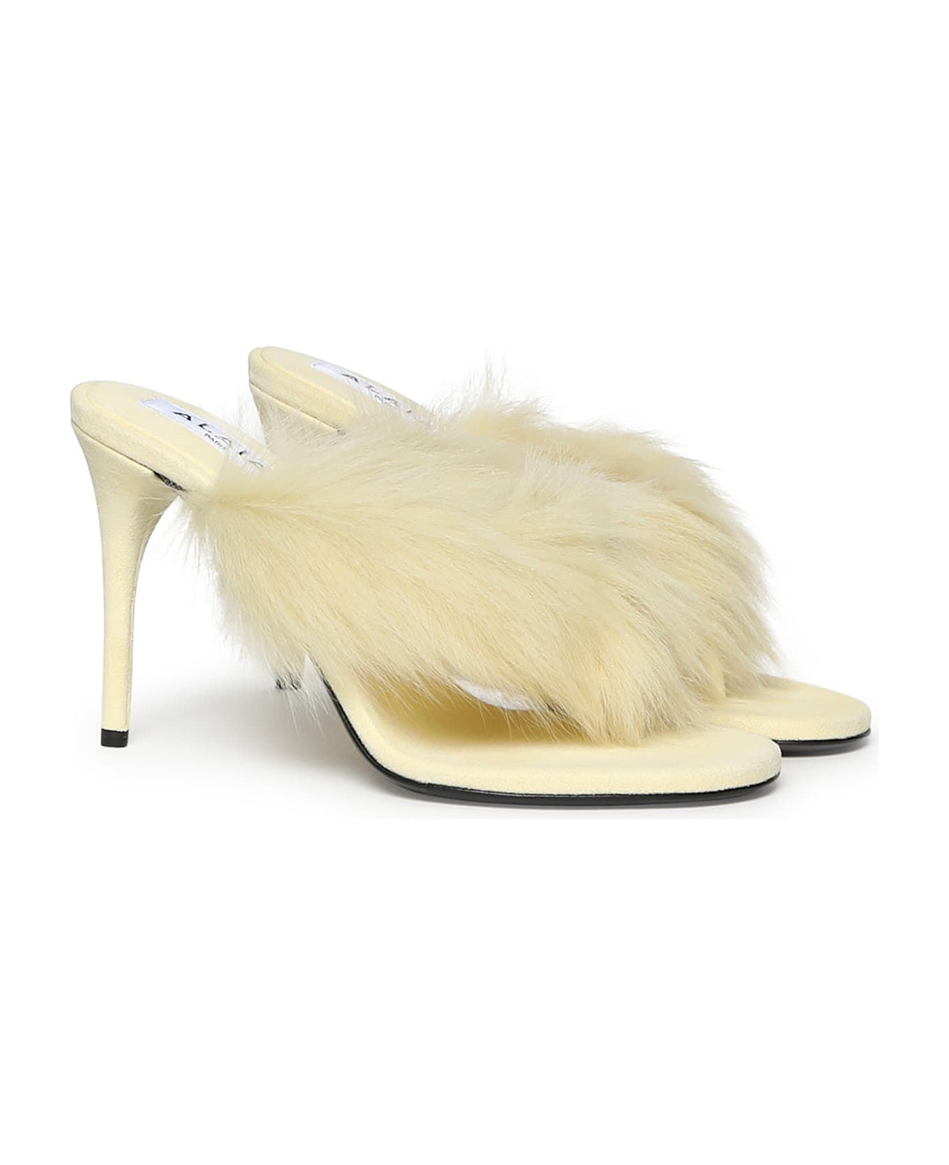 Alaia Leather And Shearling Flip-flop Mules - JAUNE PALE