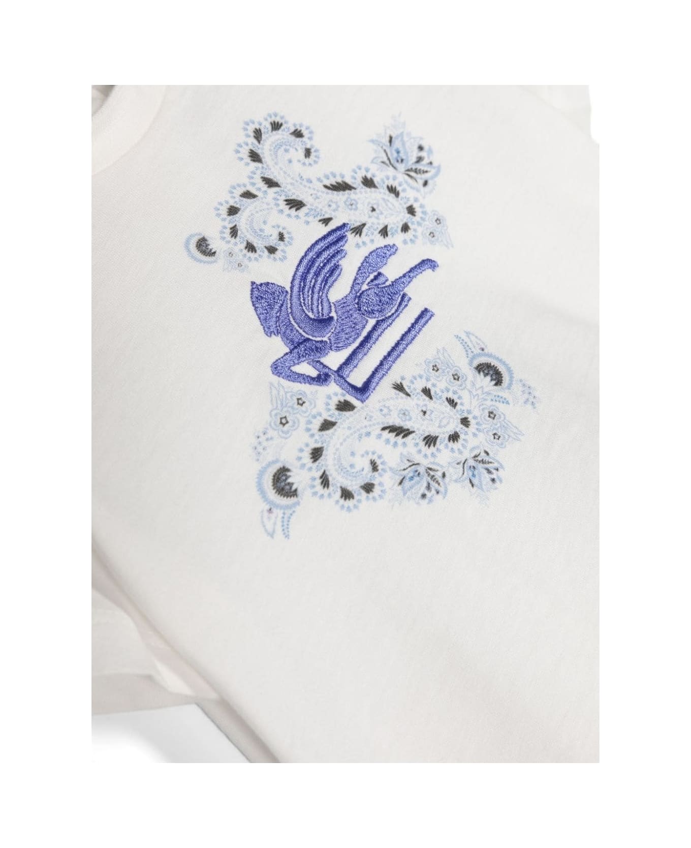 Etro White T-shirt With Light Blue Pegasus Motif - Blue