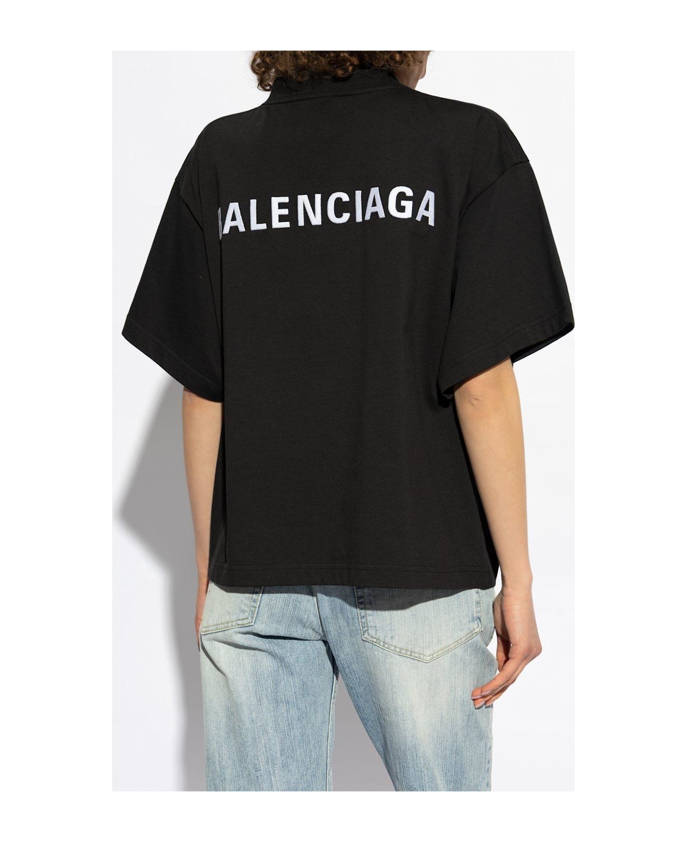 Balenciaga Logo Crop T-shirt - Black