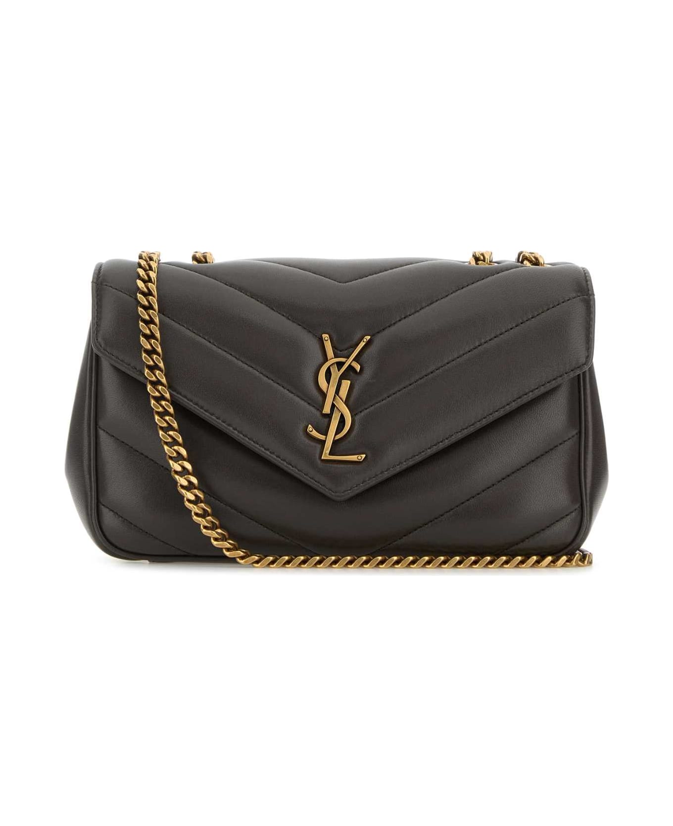 Saint Laurent Dark Grey Leather Small Loulou Shoulder Bag - URBANCHIC