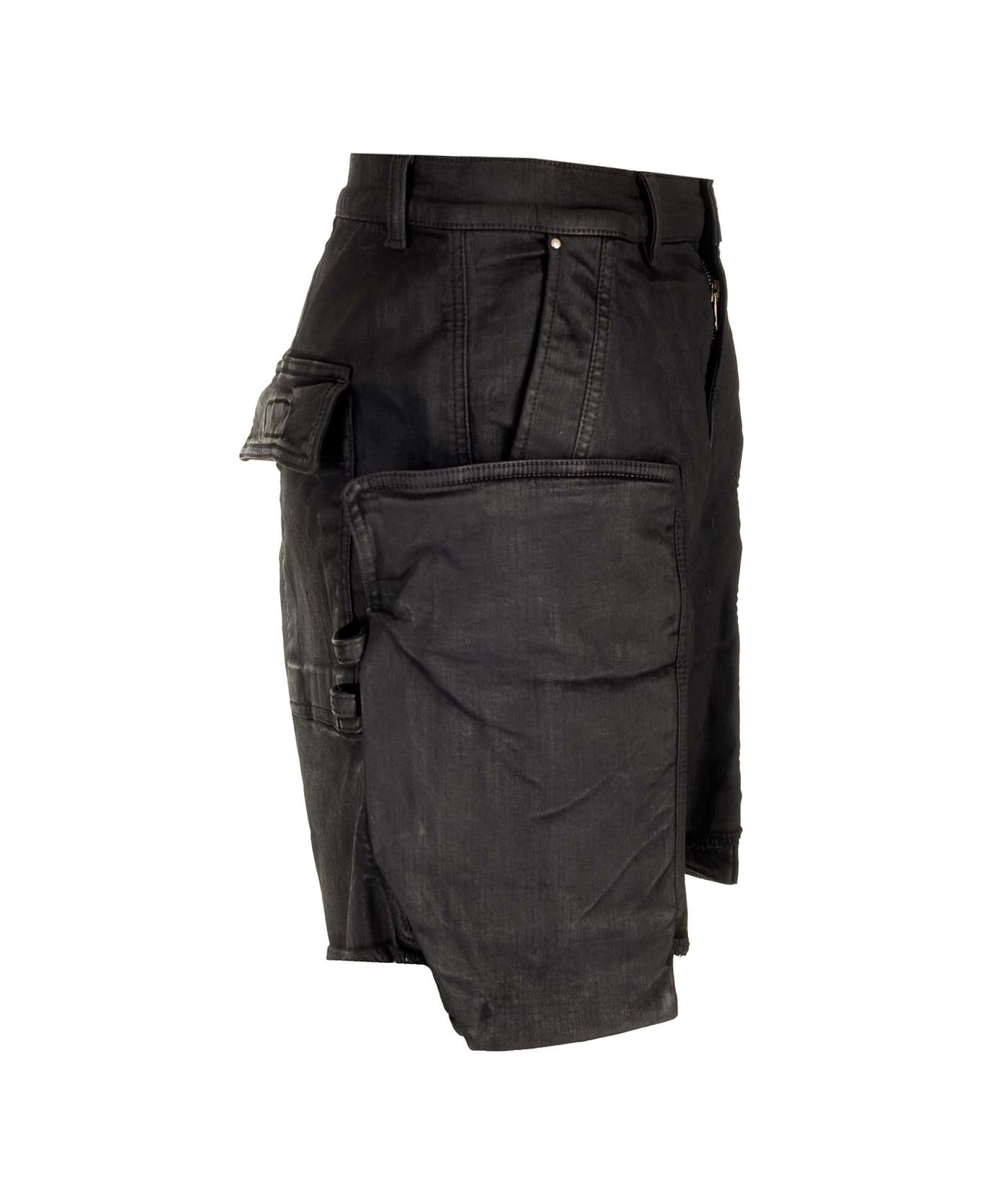 Rick Owens 'stefan' Denim Cargo Shorts - Black Wax ショートパンツ