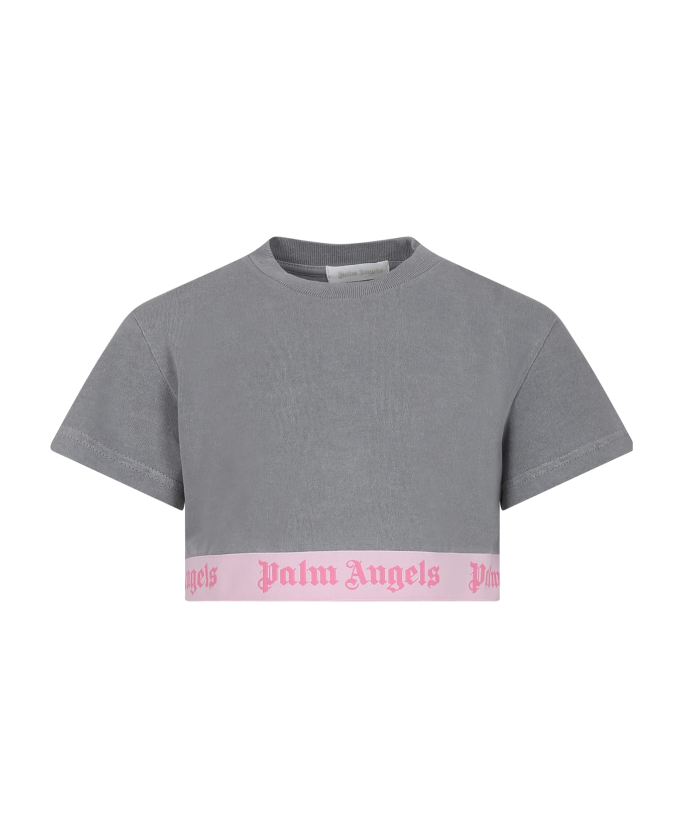 Palm Angels Grey T-shirt For Girl With Logo - Grey Tシャツ＆ポロシャツ