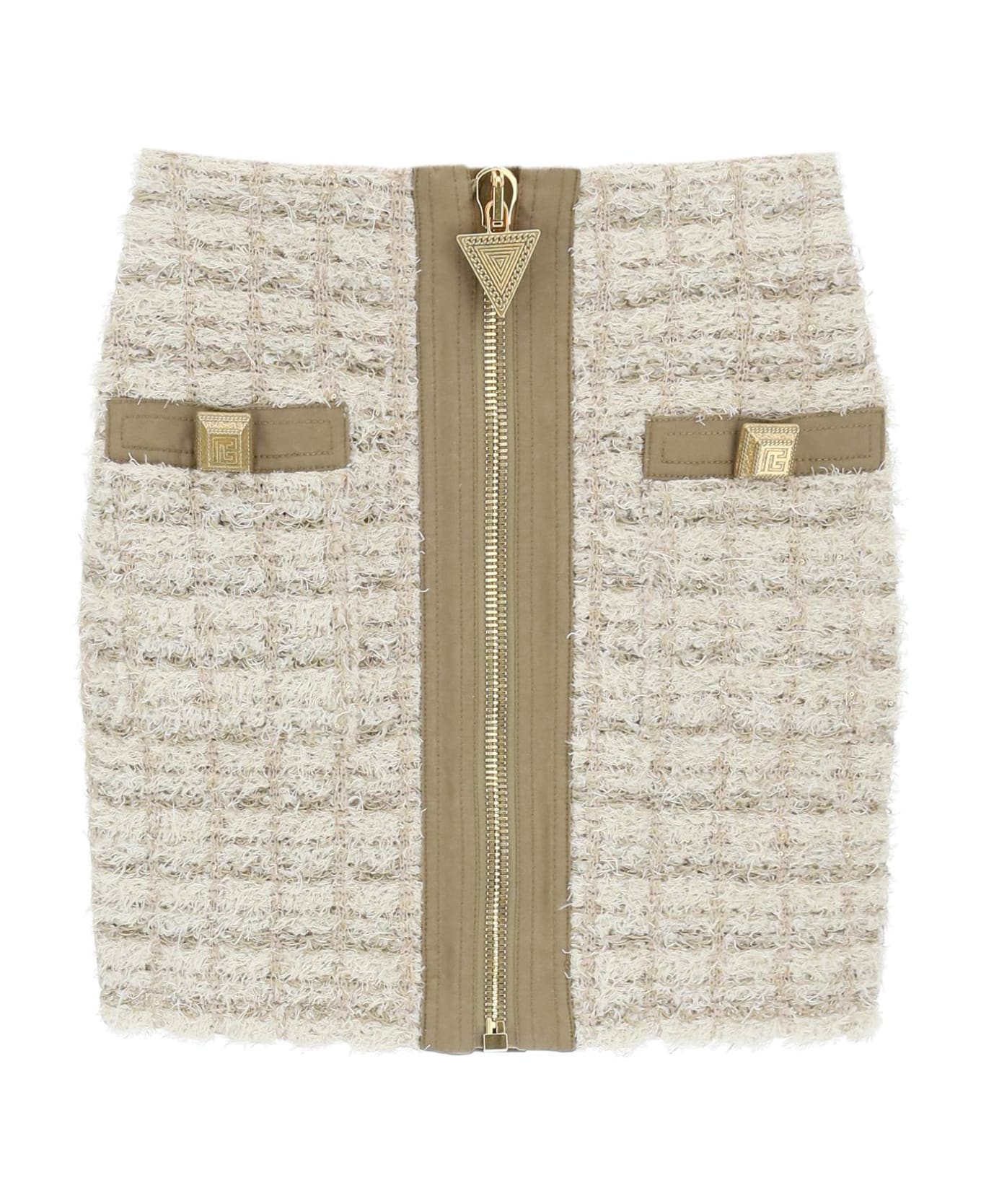 Balmain Tweed Mini Skirt - MULTI BEIGE (Beige)