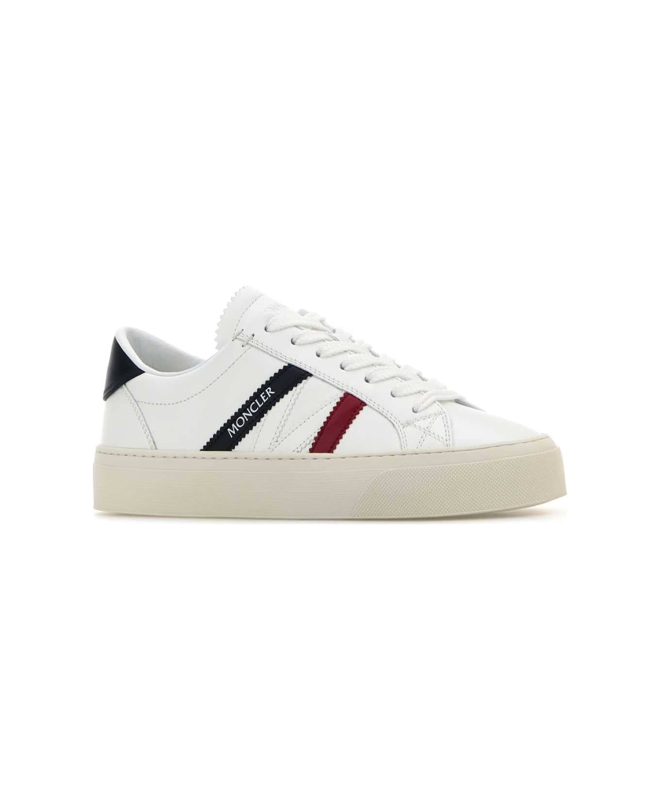 Moncler White Leather Monaco 2 Sneakers - WHITE