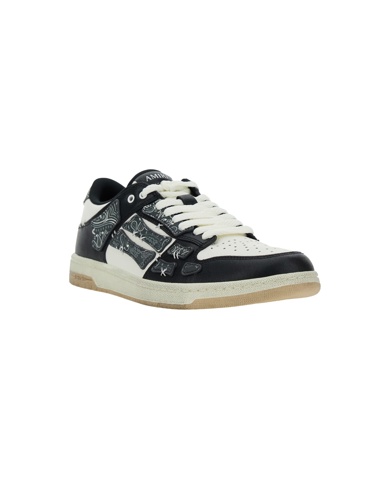 AMIRI 'skel Top' Black Low Top Sneakers With Logo Patch On The Tongue And Logo Lettering On The Heel In Leather Man - White/black