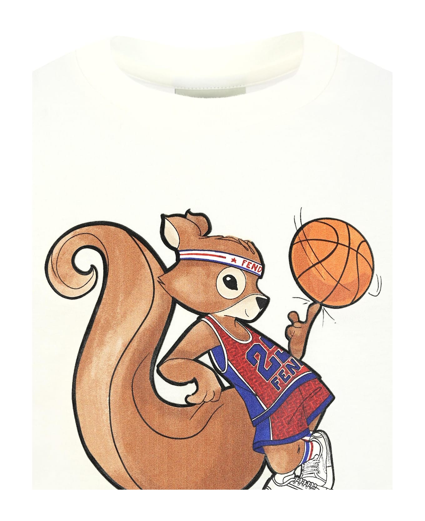 Fendi White T-shirt For Kids With Squirrel Print - White