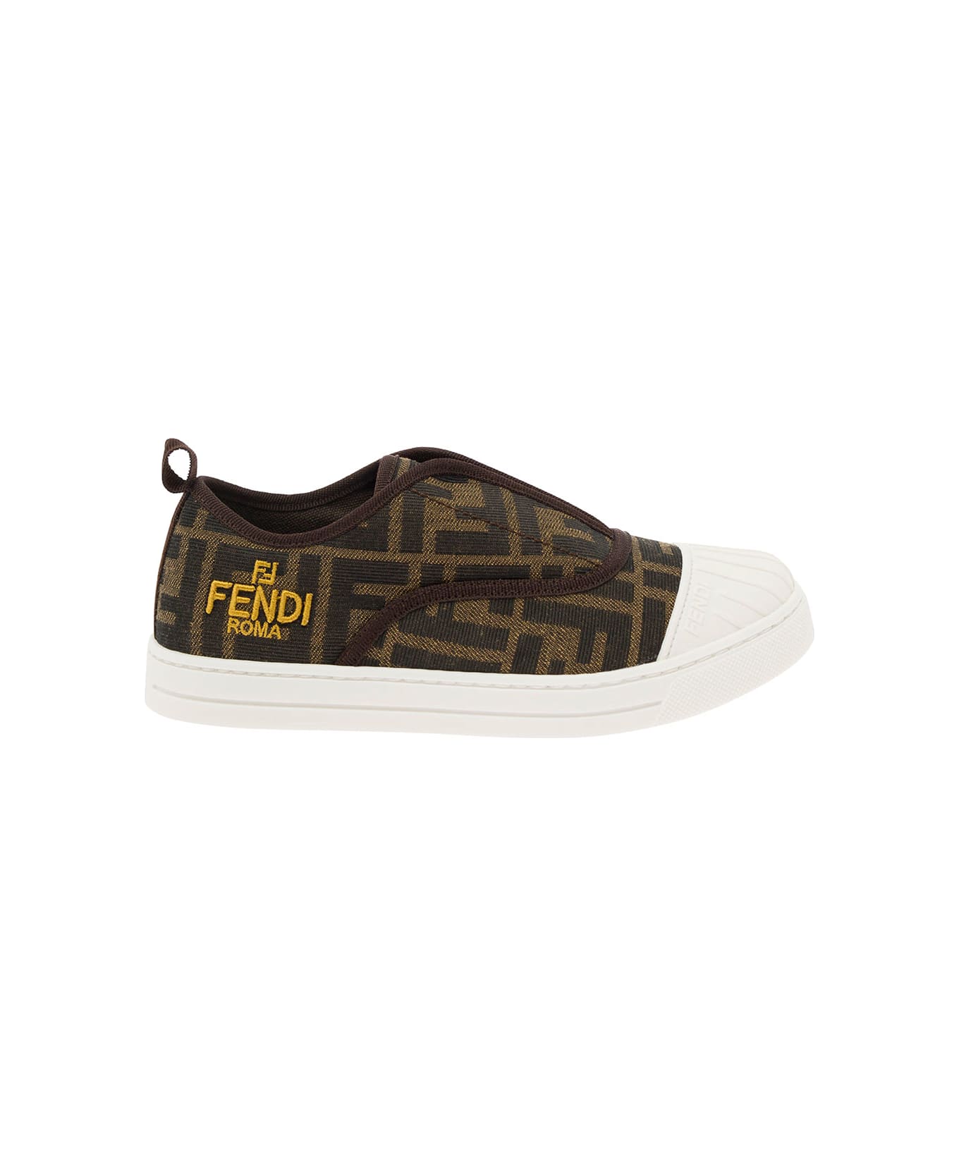 Fendi Brown Pull-on Sneakers With Logo Embroidery In Ff Canvas Boy - Brown
