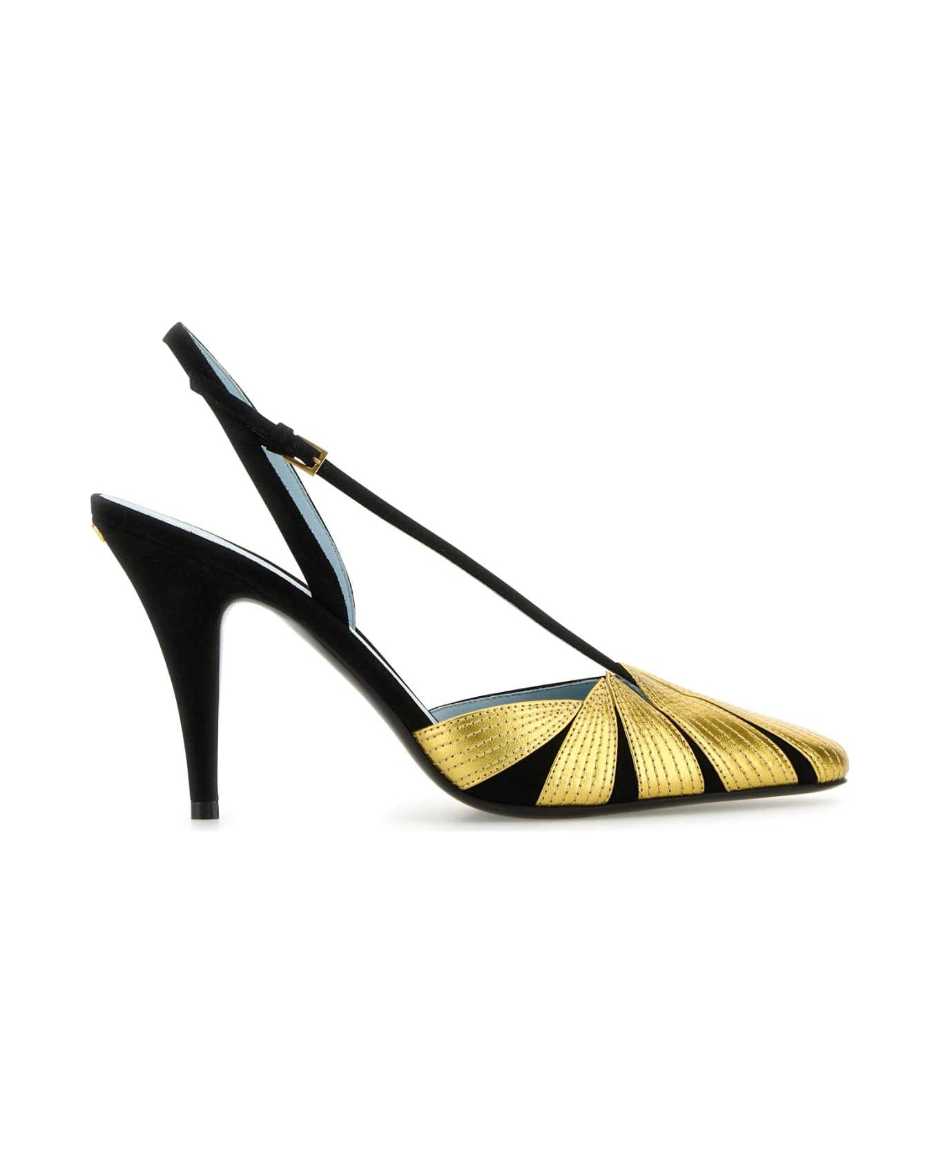 Valentino Garavani Black Suede Foliefoliage Pumps - NEROOLDGOLD
