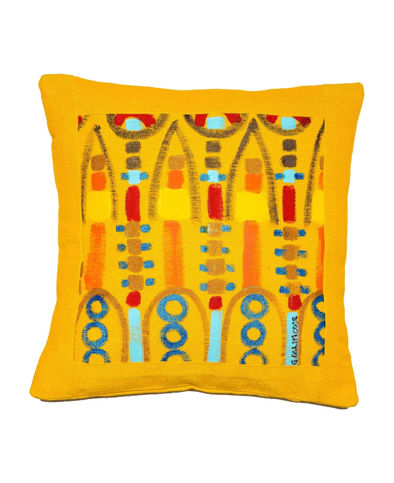 Le Botteghe su Gologone Cotton Hand Painted Indoor Cushion 50x50 cm - Yellow Fantasy