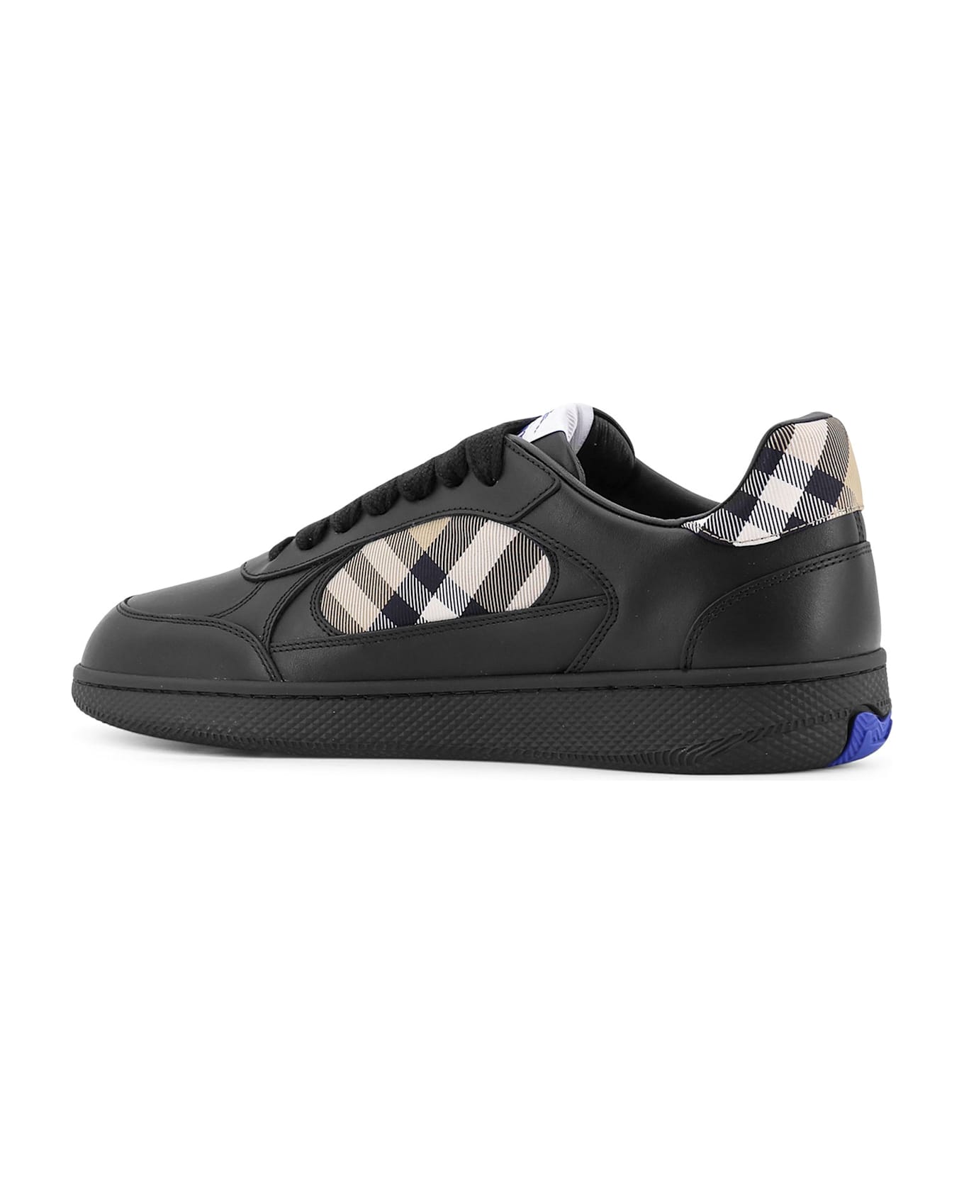 Burberry Leather Sneakers With Traditional Check Inserts - Black