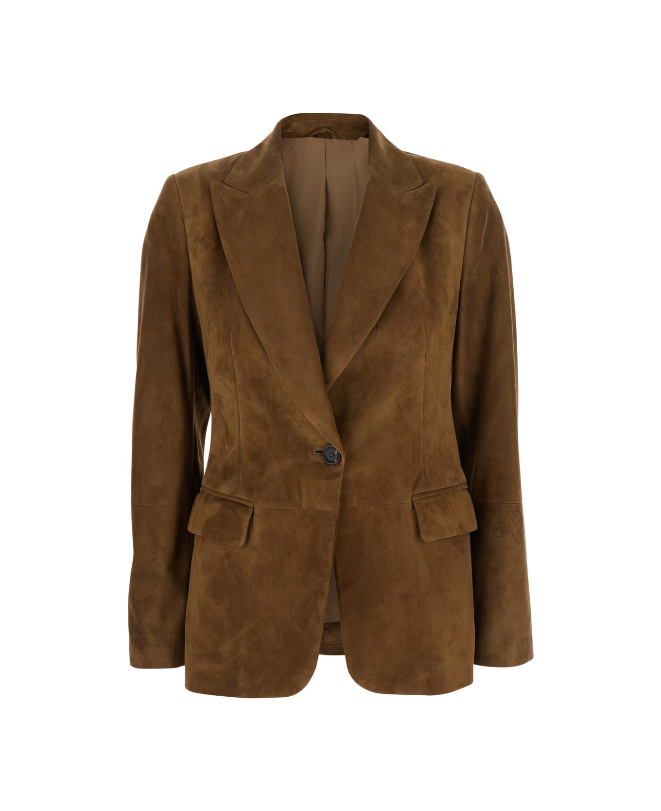 Brunello Cucinelli Beige Single-breasted Blazer Jacket With Pointed Lapels In Suede Woman - Beige