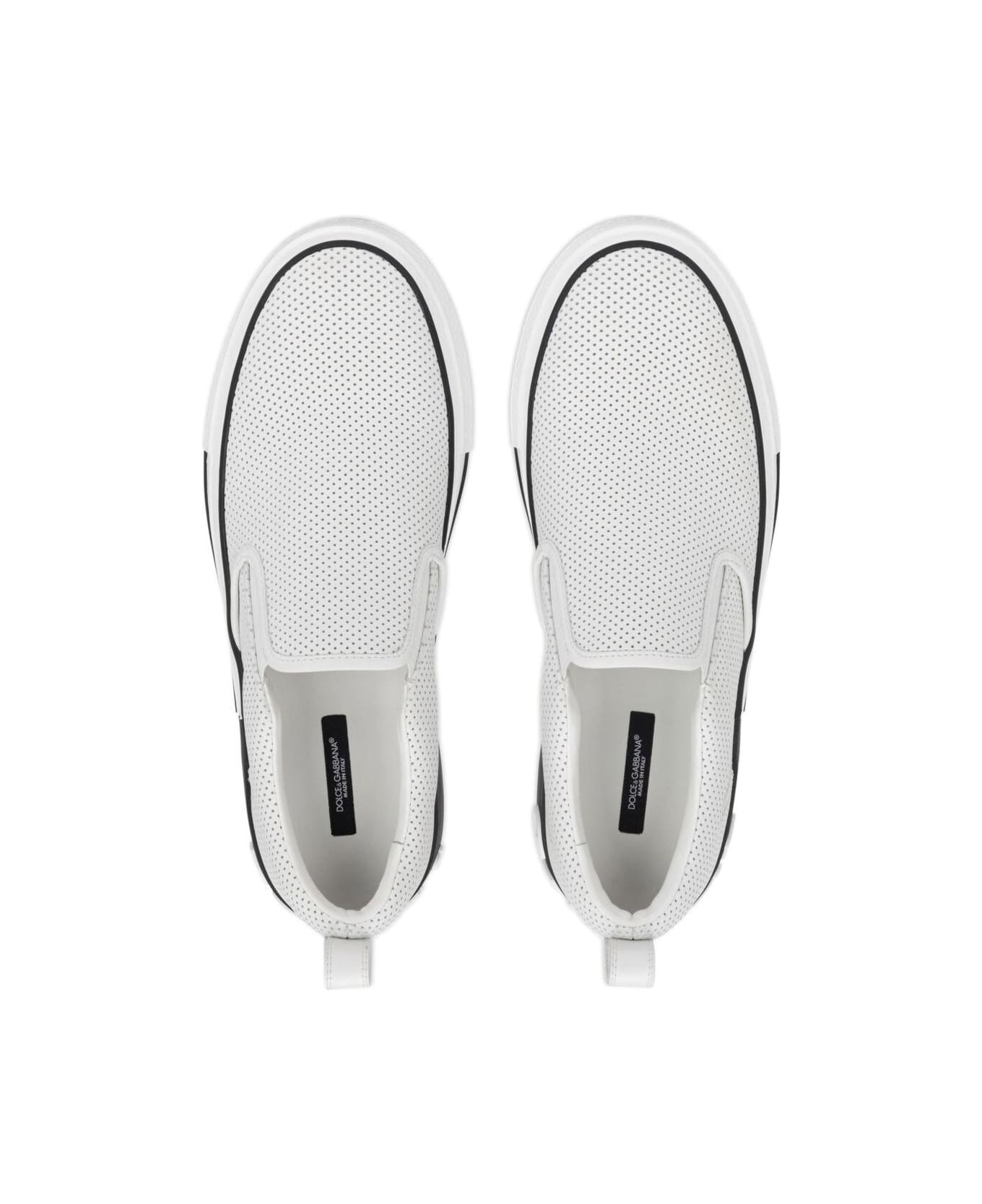 Dolce & Gabbana 'custom 2.zero' White Slip-on Sneakers With Contrasting Logo In Leather Blend Man - White