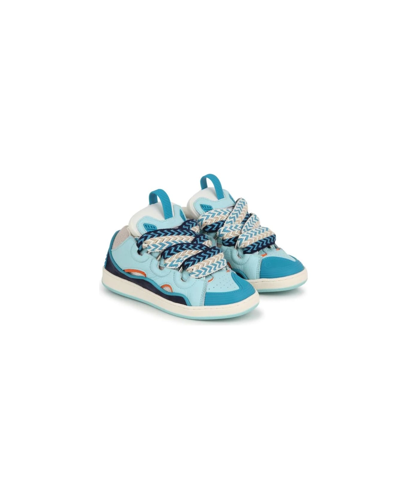 Lanvin Aquamarine Leather Curb Sneakers - Blue