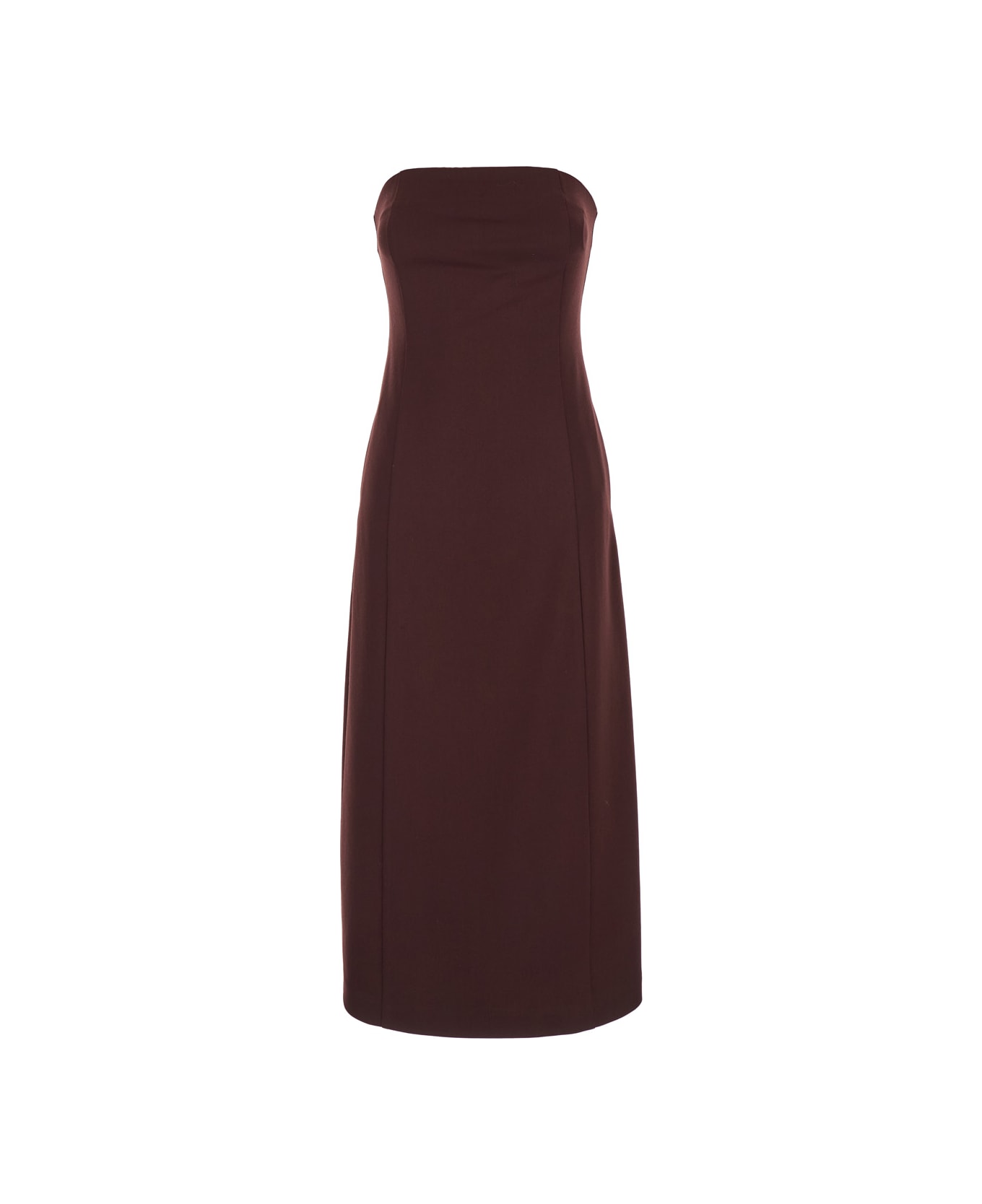 SEMICOUTURE Bordeaux Sleeveless Midi Dress With Bustier-style Neckline In Wool Blend Stretch Woman - Bordeaux