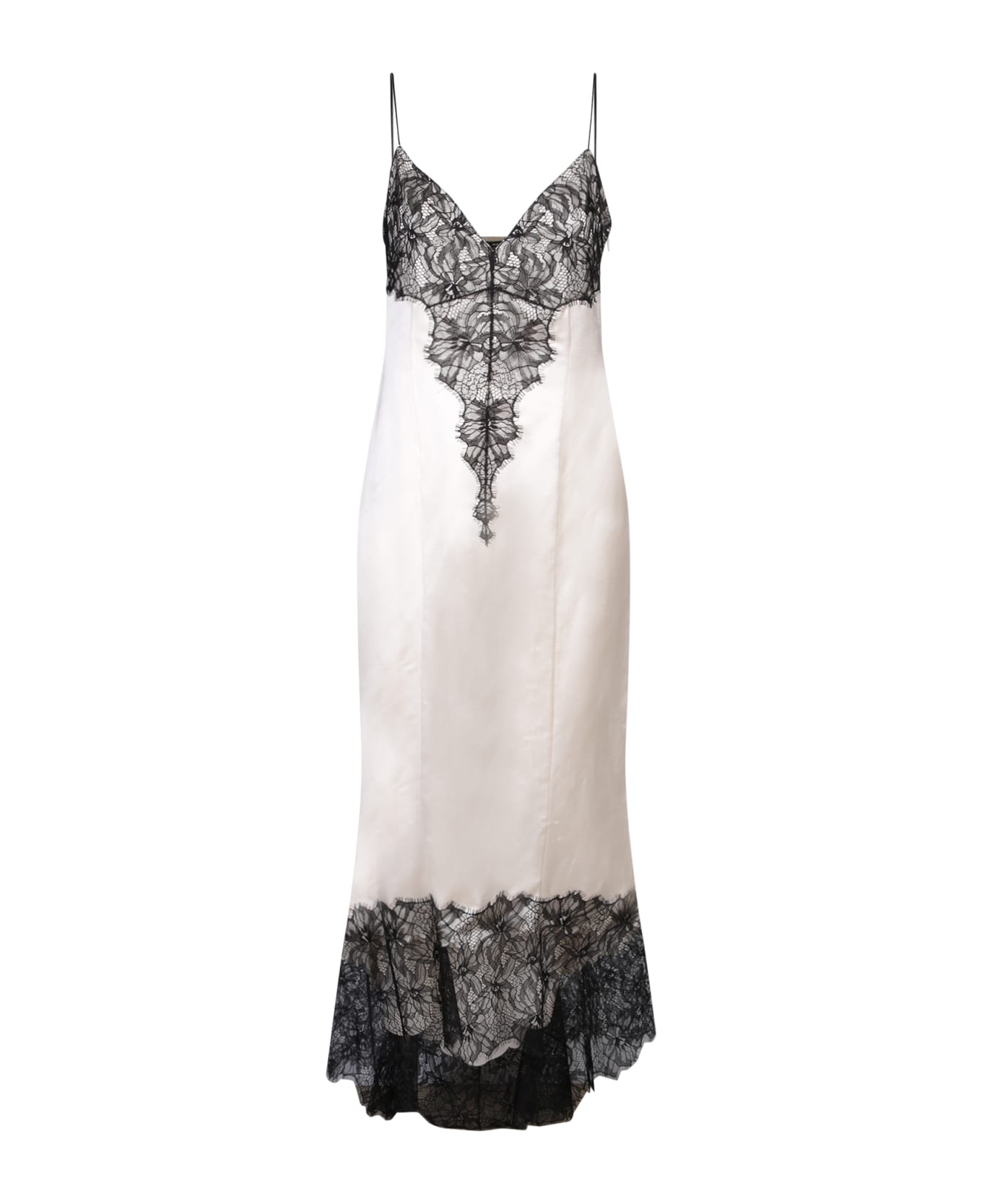 Balmain Black And White Lace Detail Long Lingerie Dress - Beige ワンピース＆ドレス