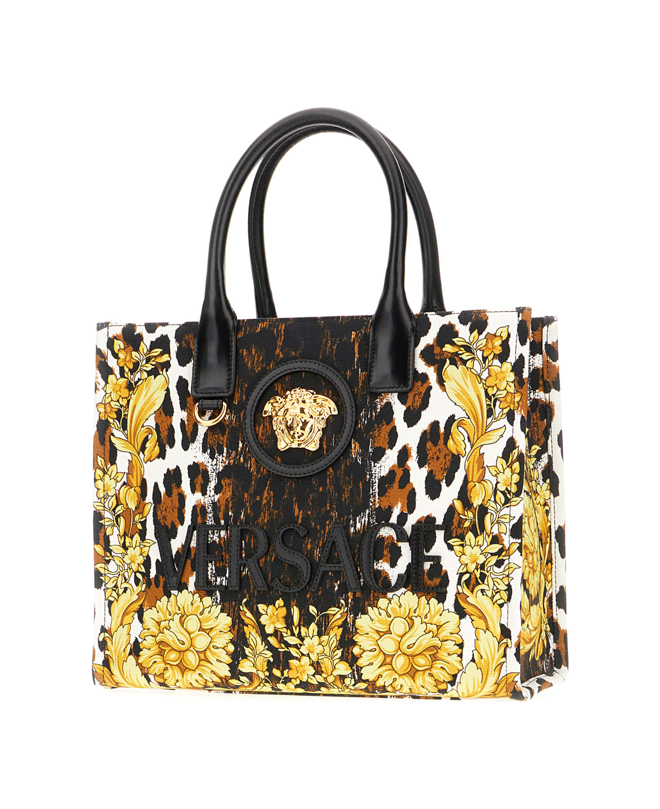 Versace Printed Canvas Small Handbag - VLACK MULTI VERSACE GOLD トートバッグ