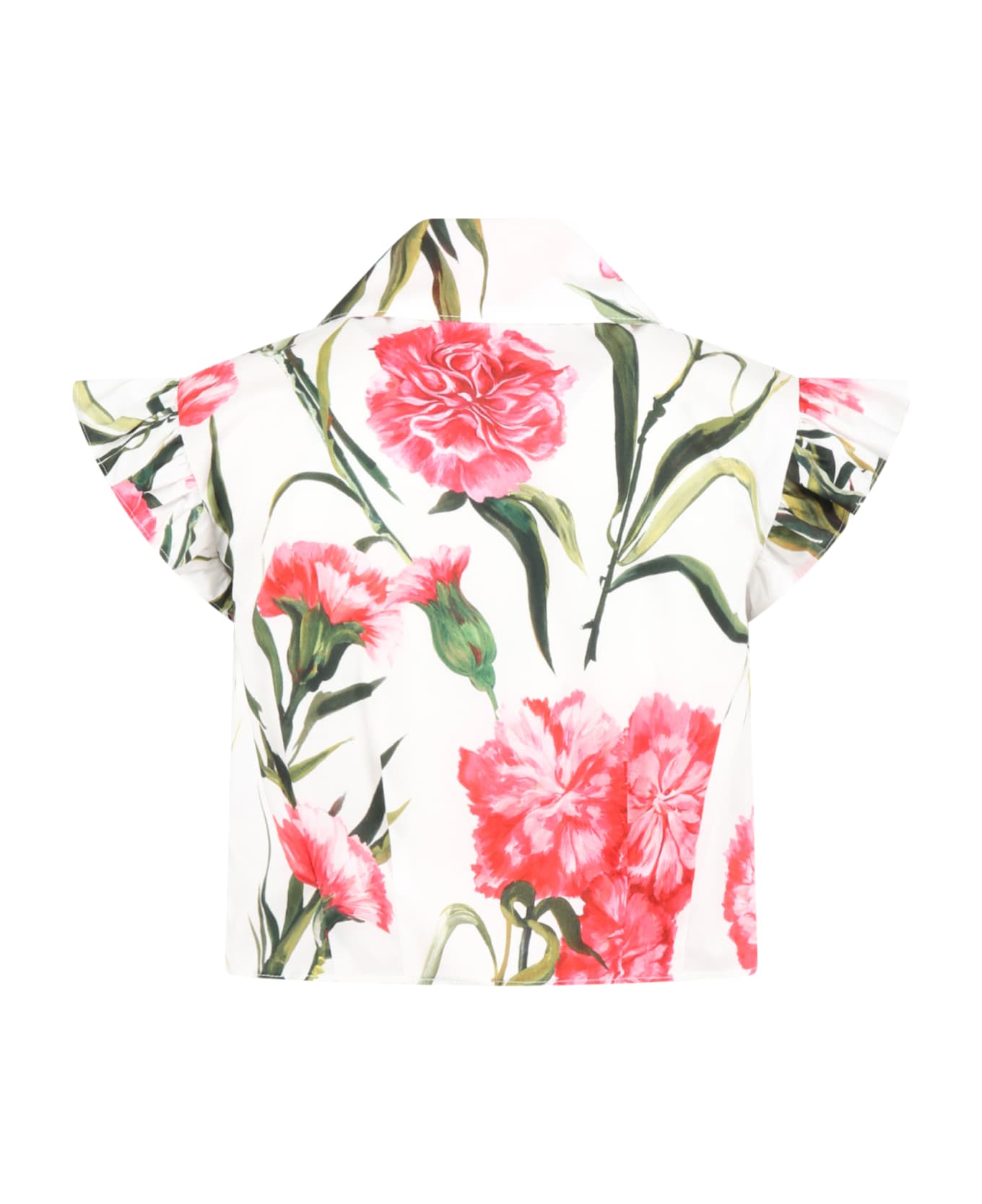 Dolce & Gabbana White Shirt For Girl With Pink Carnations - White