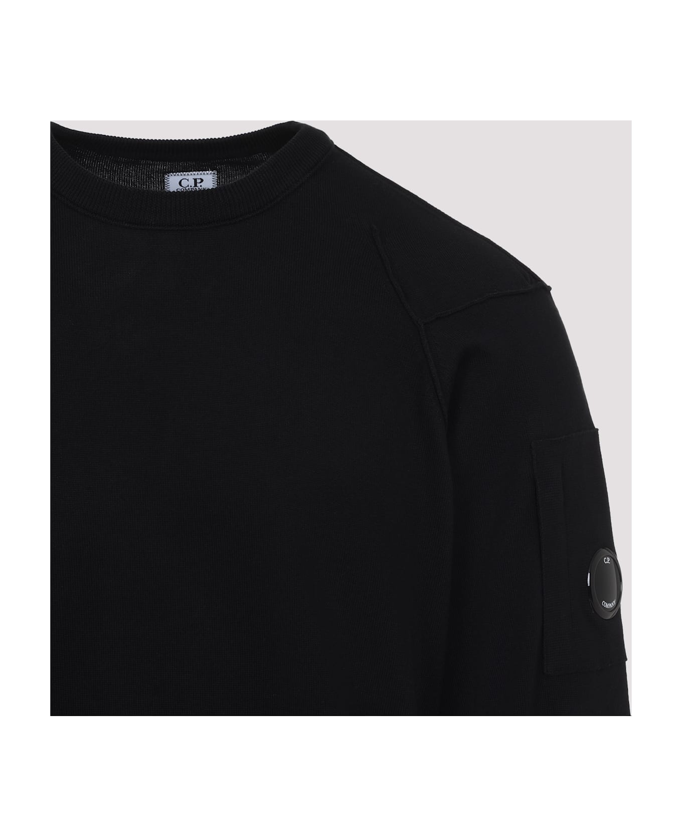 C.P. Company Sea Island Crew Neck Lens Knit Pullover - Black