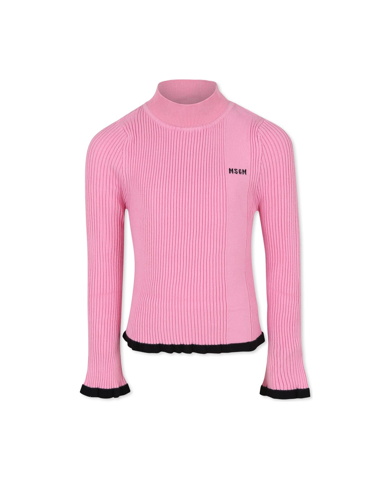 MSGM Pink Turtleneck For Girl With Logo - Pink