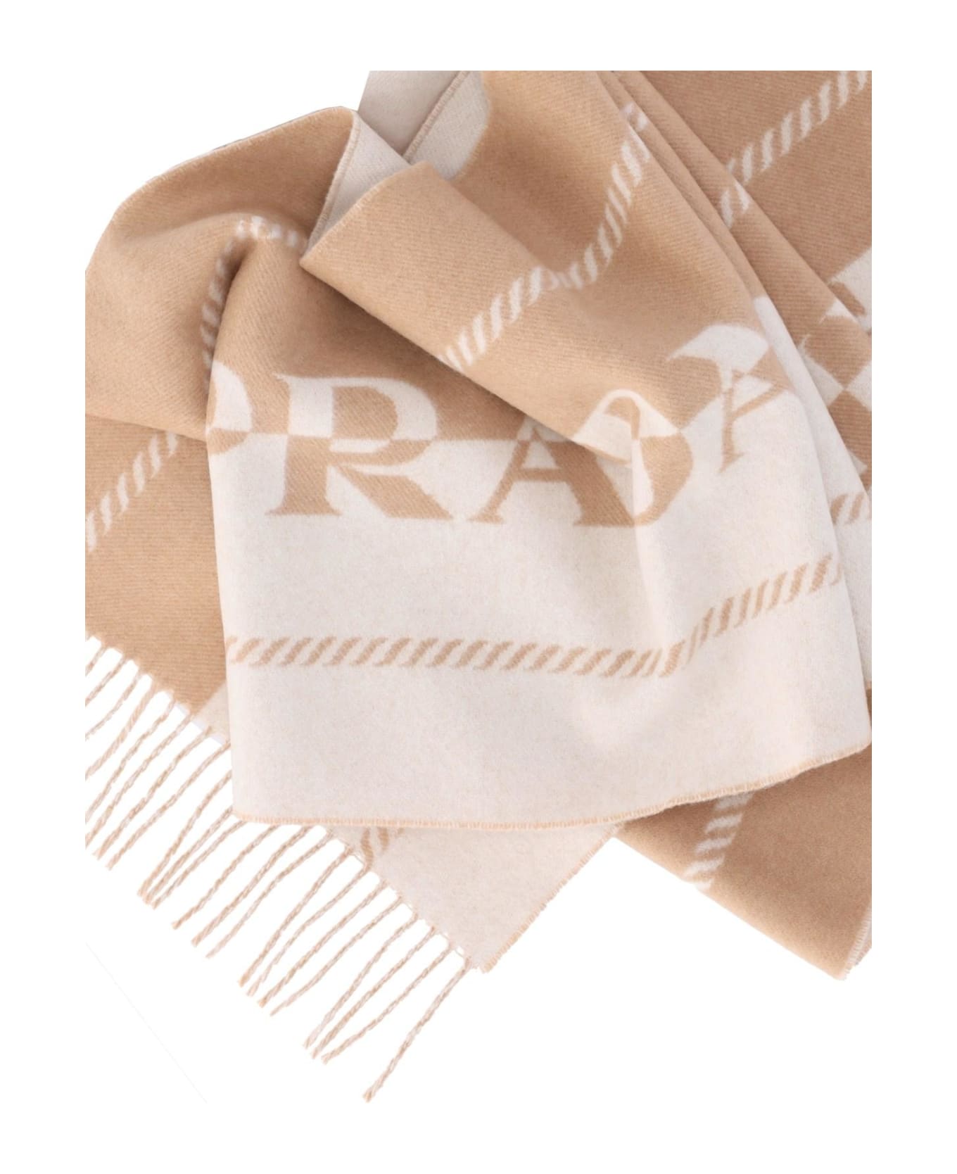 Prada Jacquard Wool Logo Scarf - Avorio E Carammel