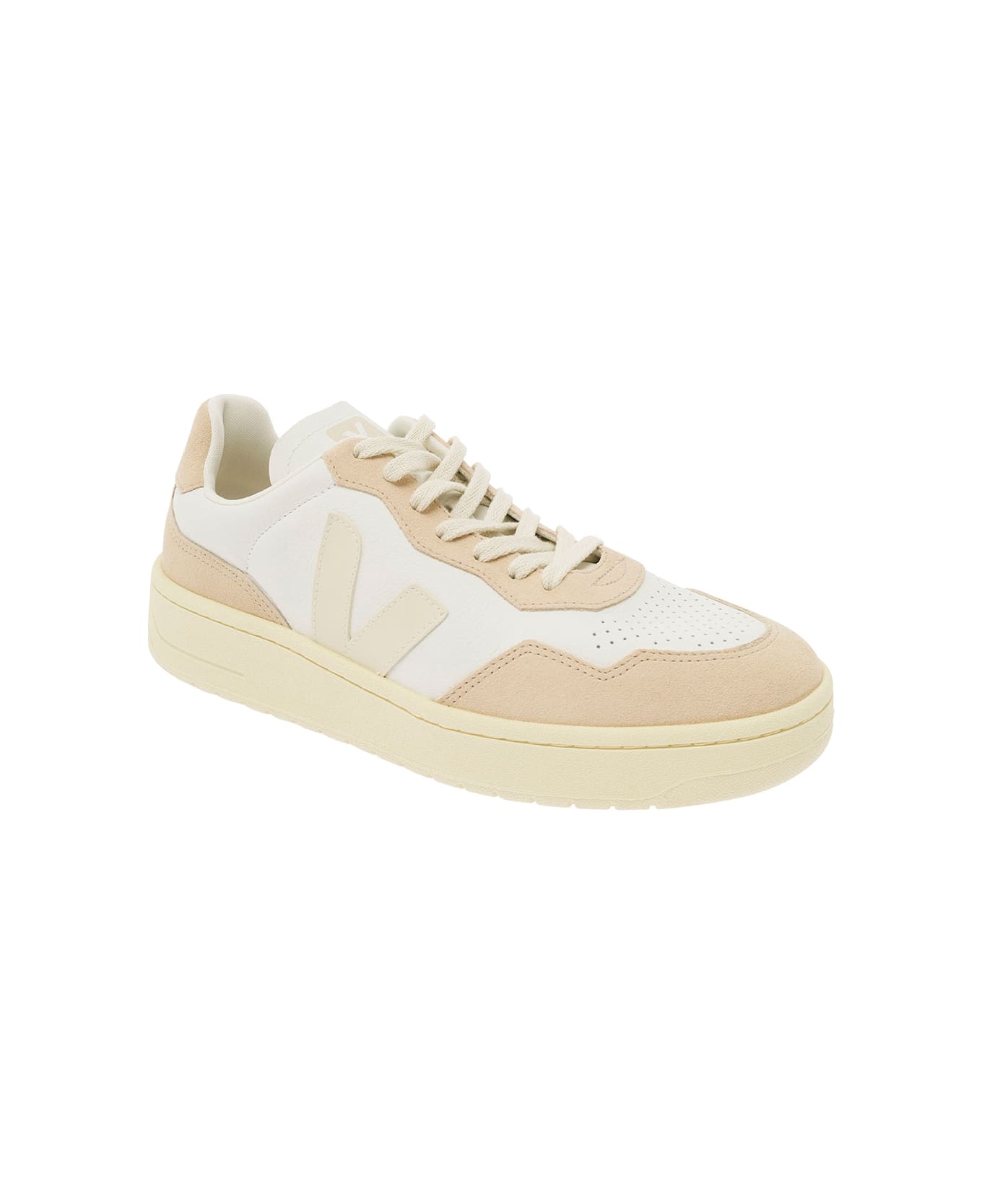 Veja White And Beige Sneakers With Logo Details In Leather Man - Beige