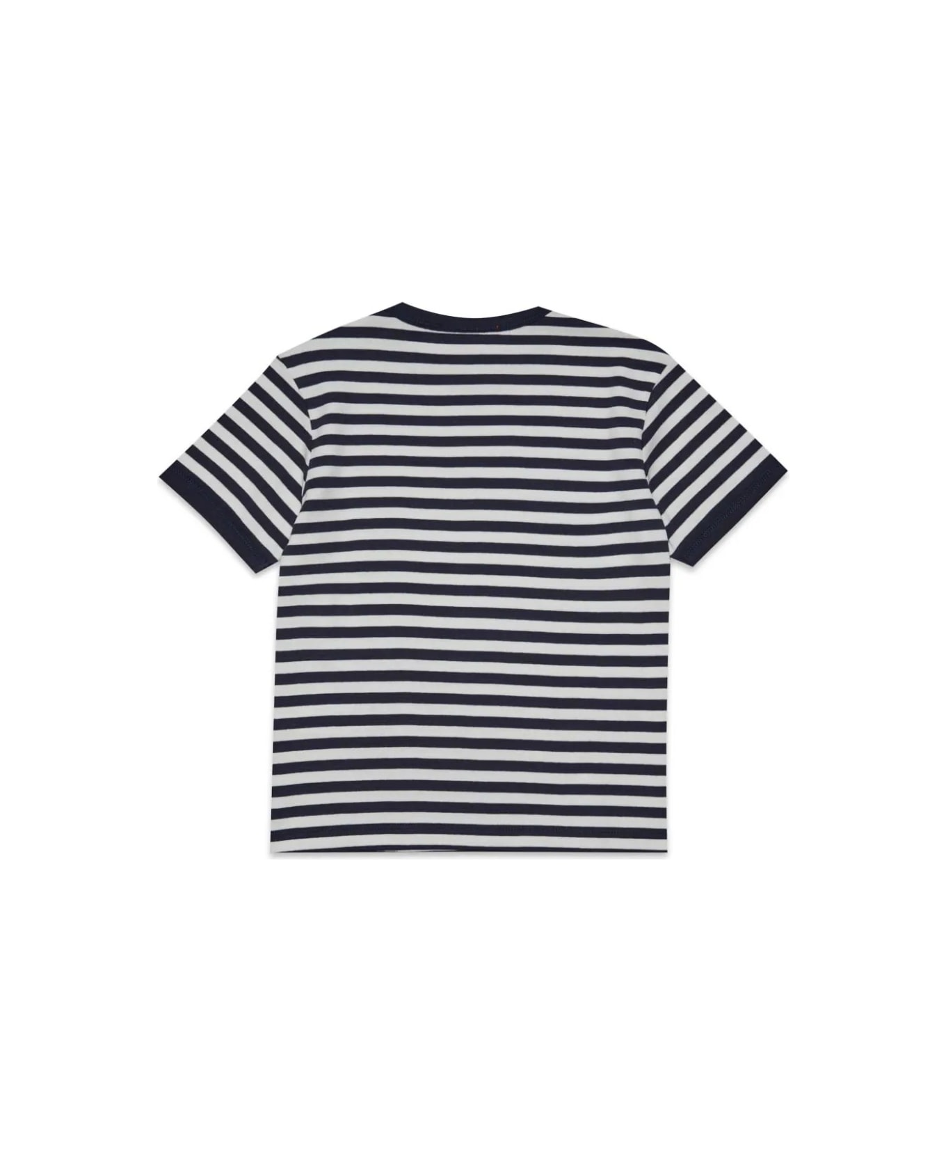 Max&Co. White And Blue Striped T-shirt With Logo - Blue