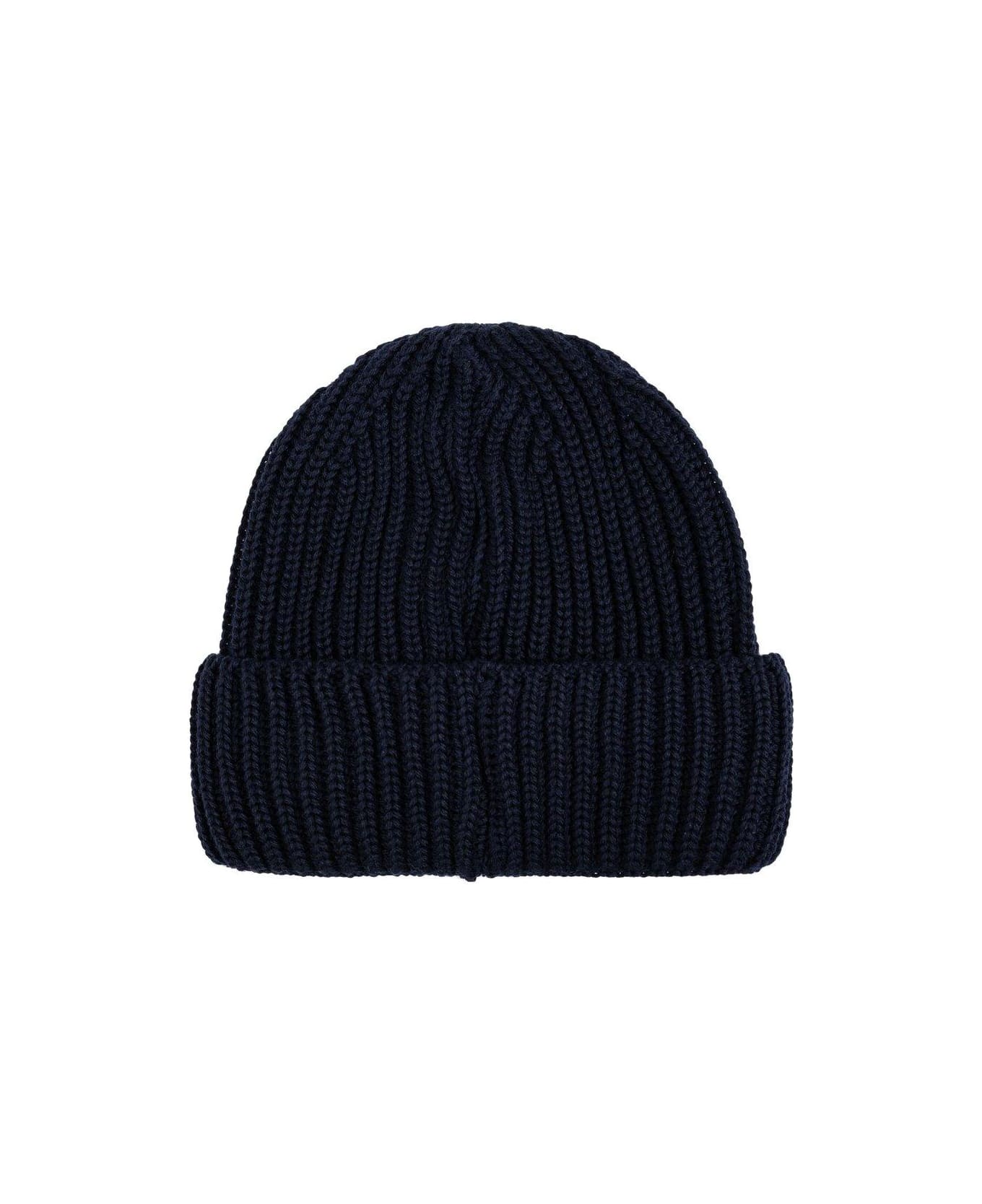 Emporio Armani Logo Patch Turn-up Brim Knitted Beanie - Blue