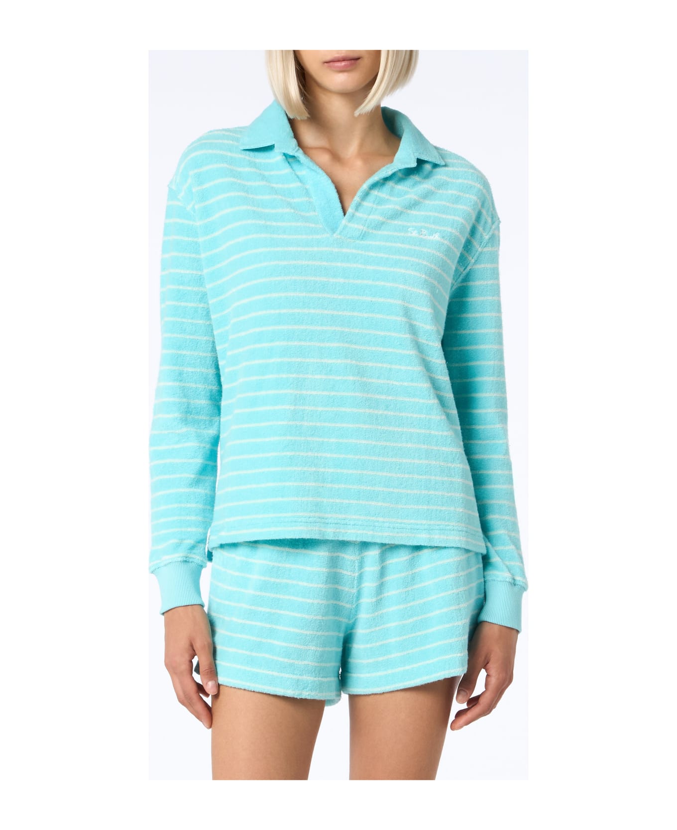 MC2 Saint Barth Light Blue Terry Striped Sweatshirt Magda - GREEN