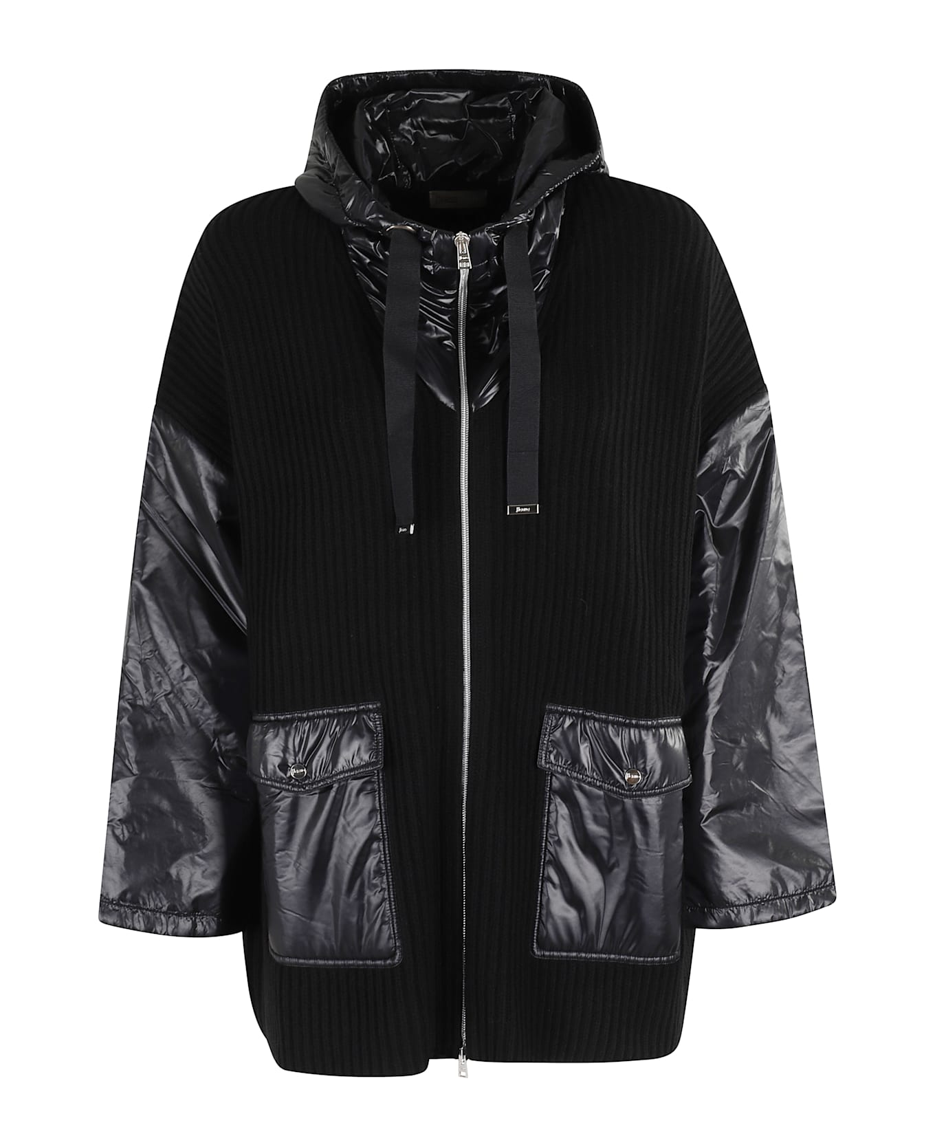 Herno Mantella In Lana Con Cappuccio - Nero