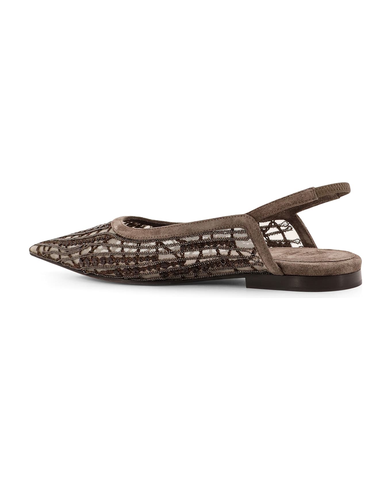 Brunello Cucinelli Glistening Abstract Embroidery Ballerinas - Brown