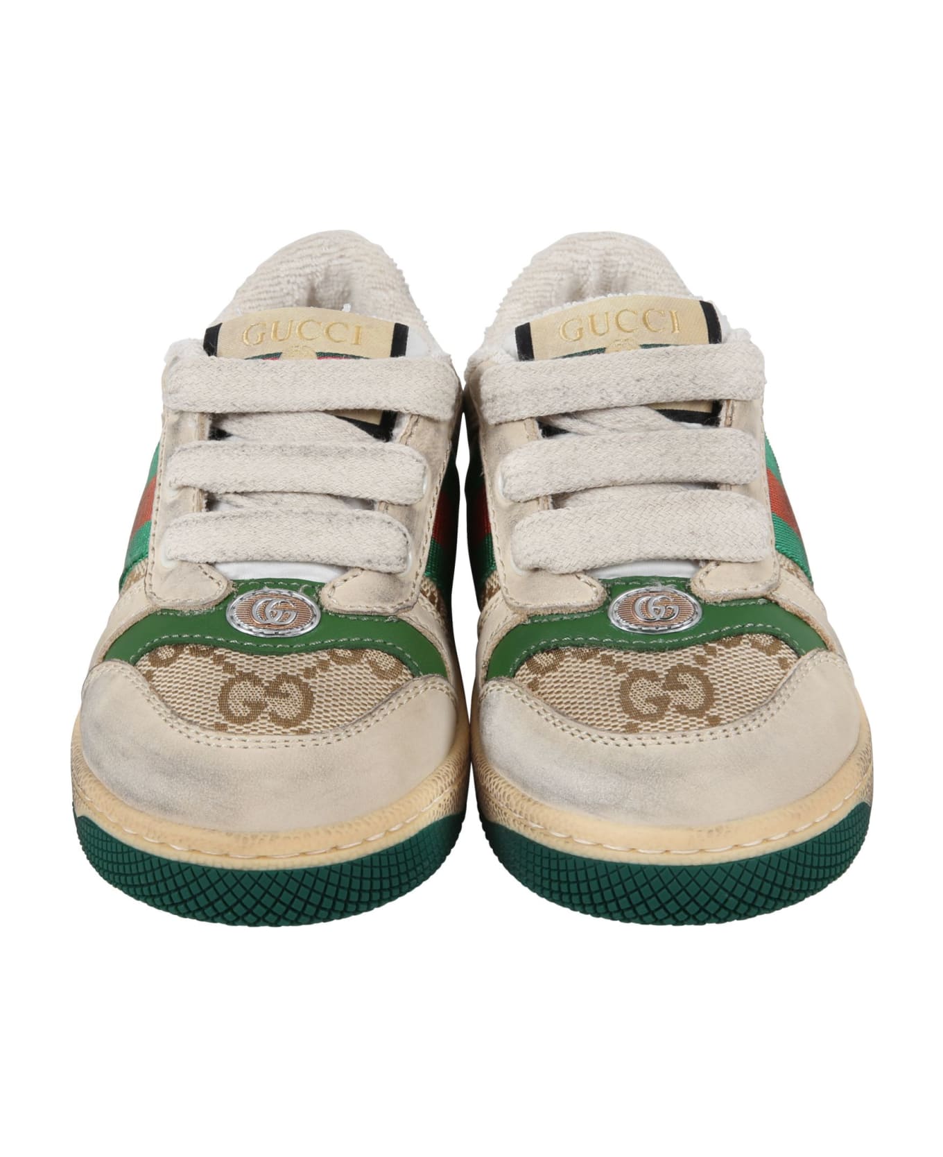 Gucci Beige Sneakers "screener Gg" For Kids - White