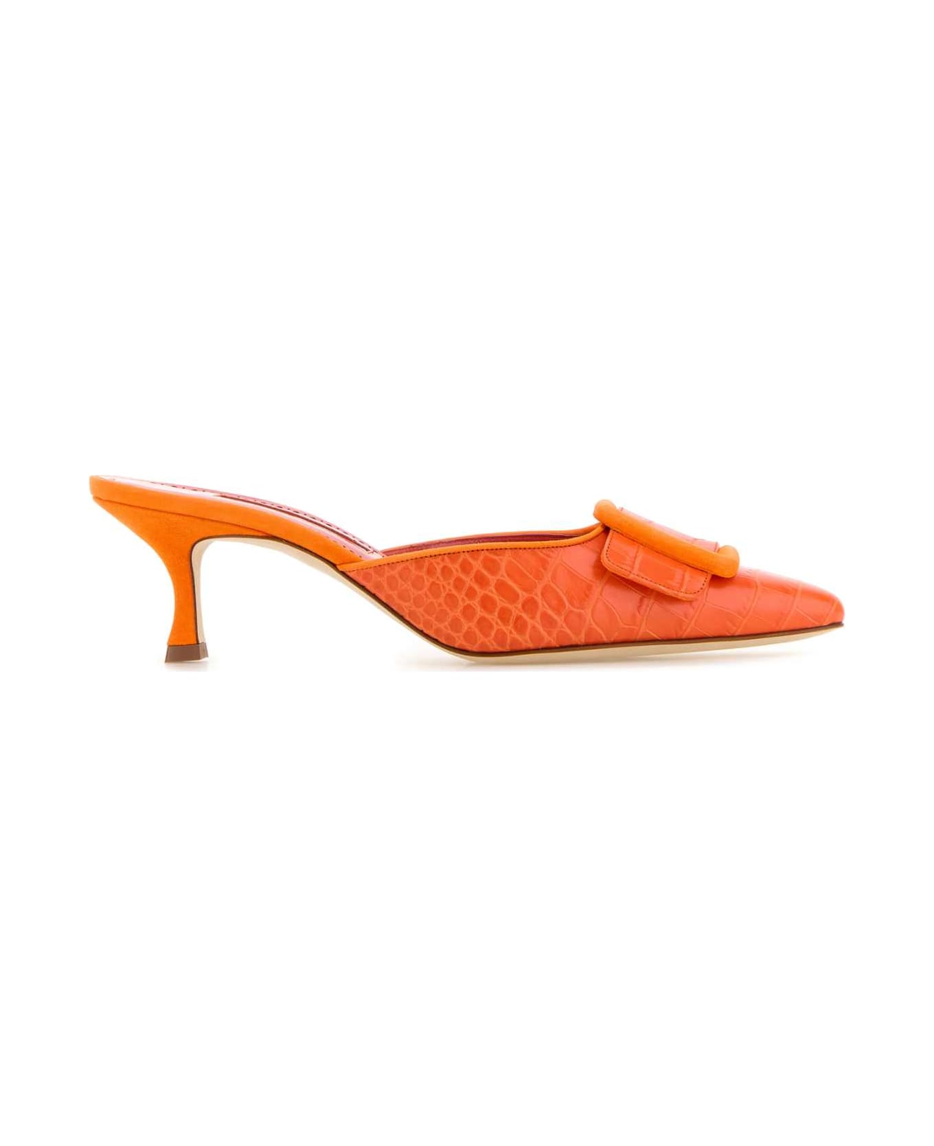 Manolo Blahnik Orange Leather Maysale Mules - BORABORA