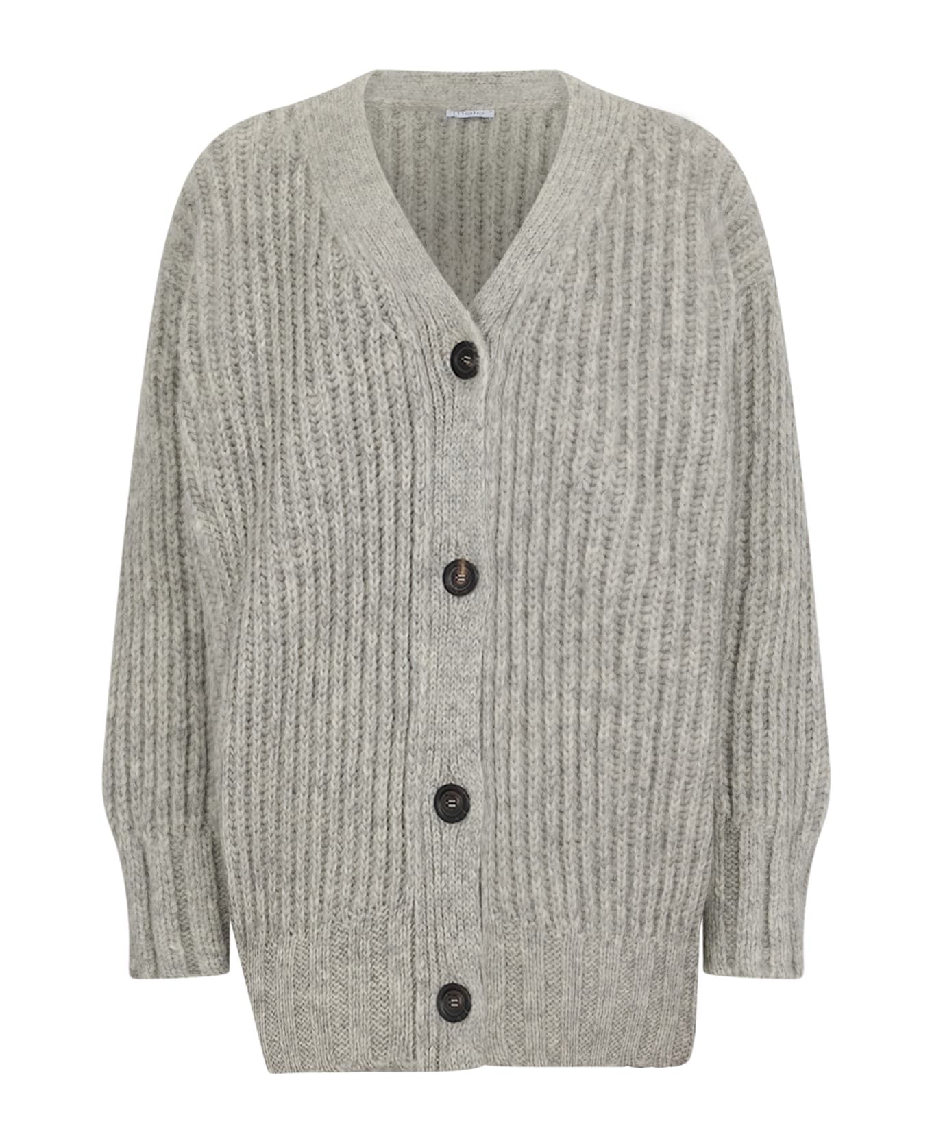 Malo Oversized Gray Cardigan With Button Closure And Melange Pattern. - heather grey