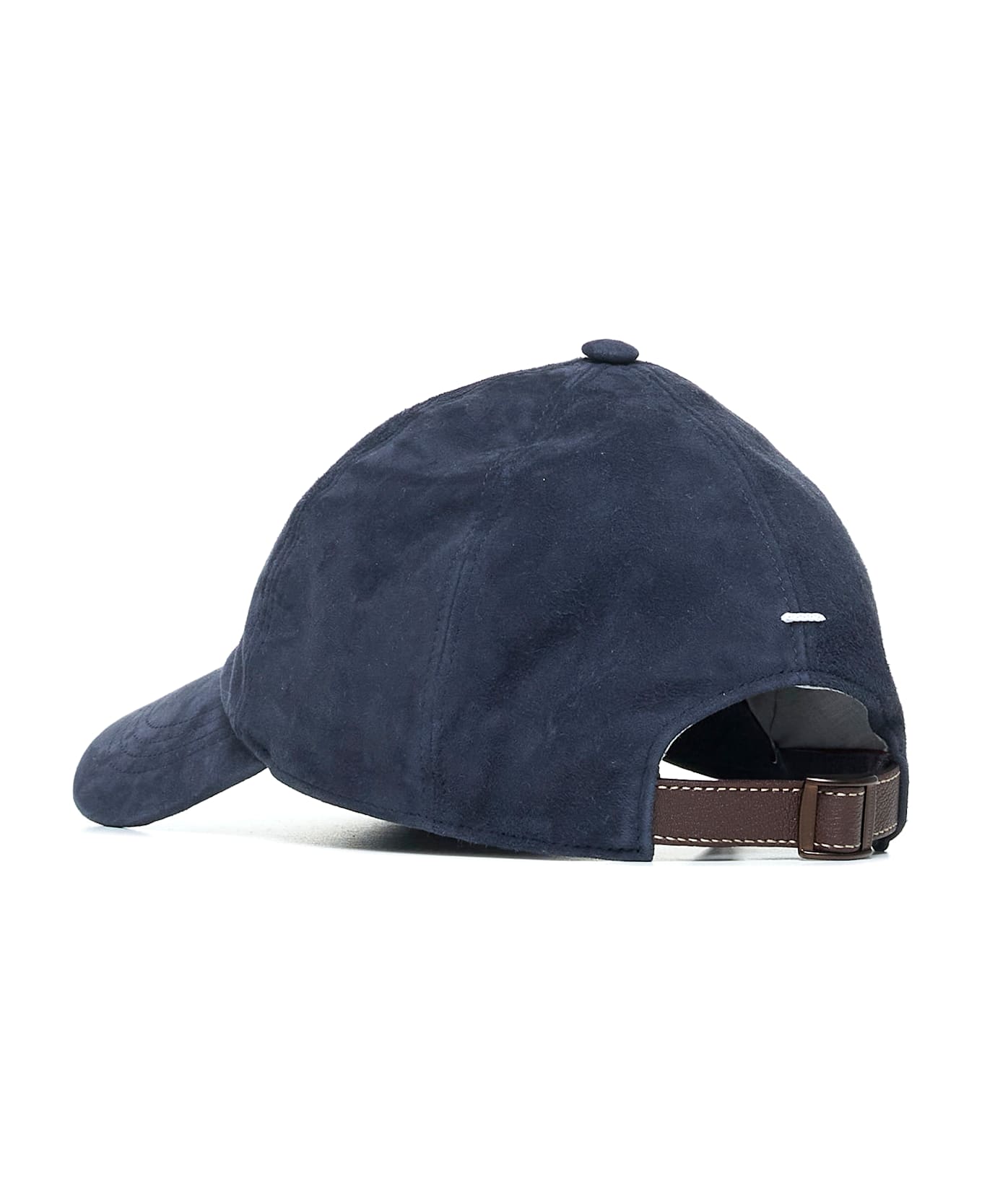 Brunello Cucinelli Suede Cap With Logo Embroidery - Blue