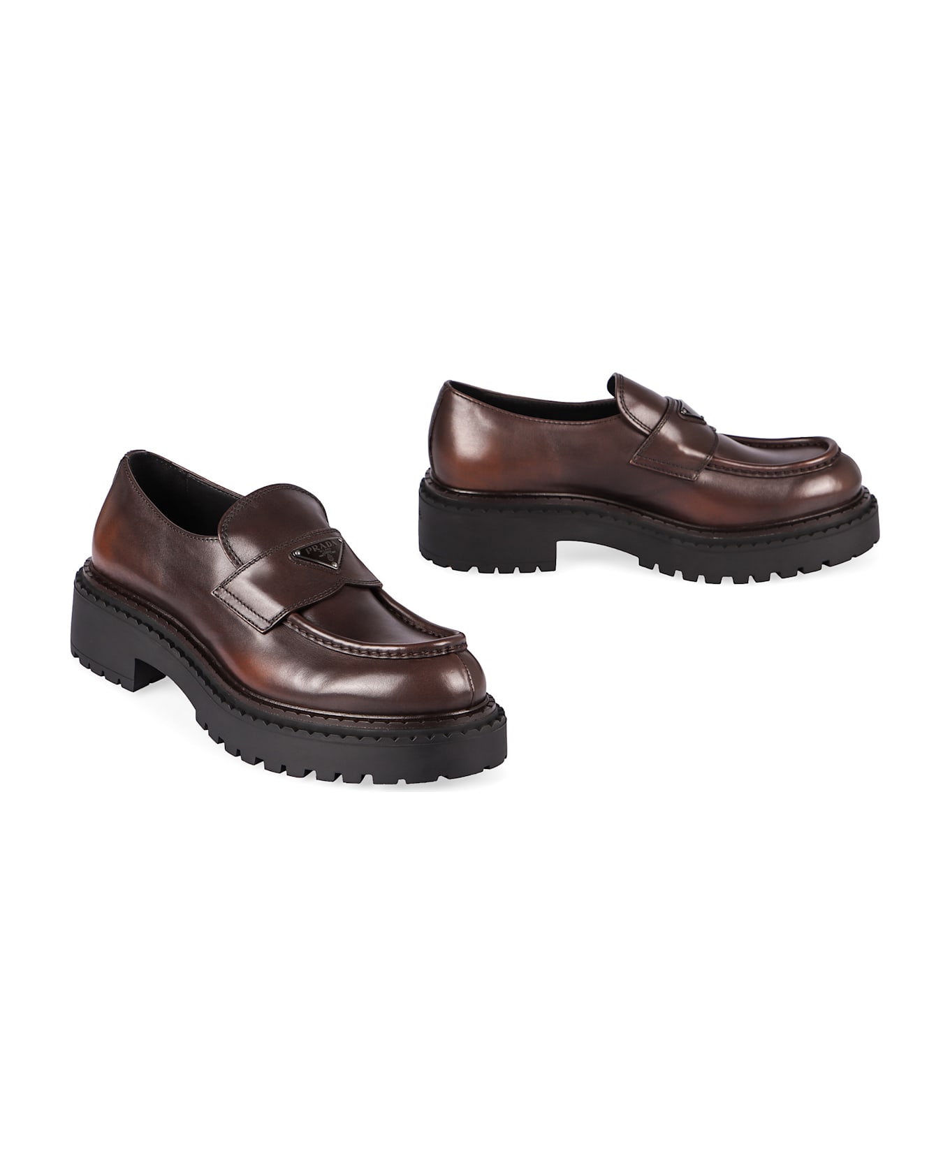 Prada Double Chocolate Leather Loafers - brown