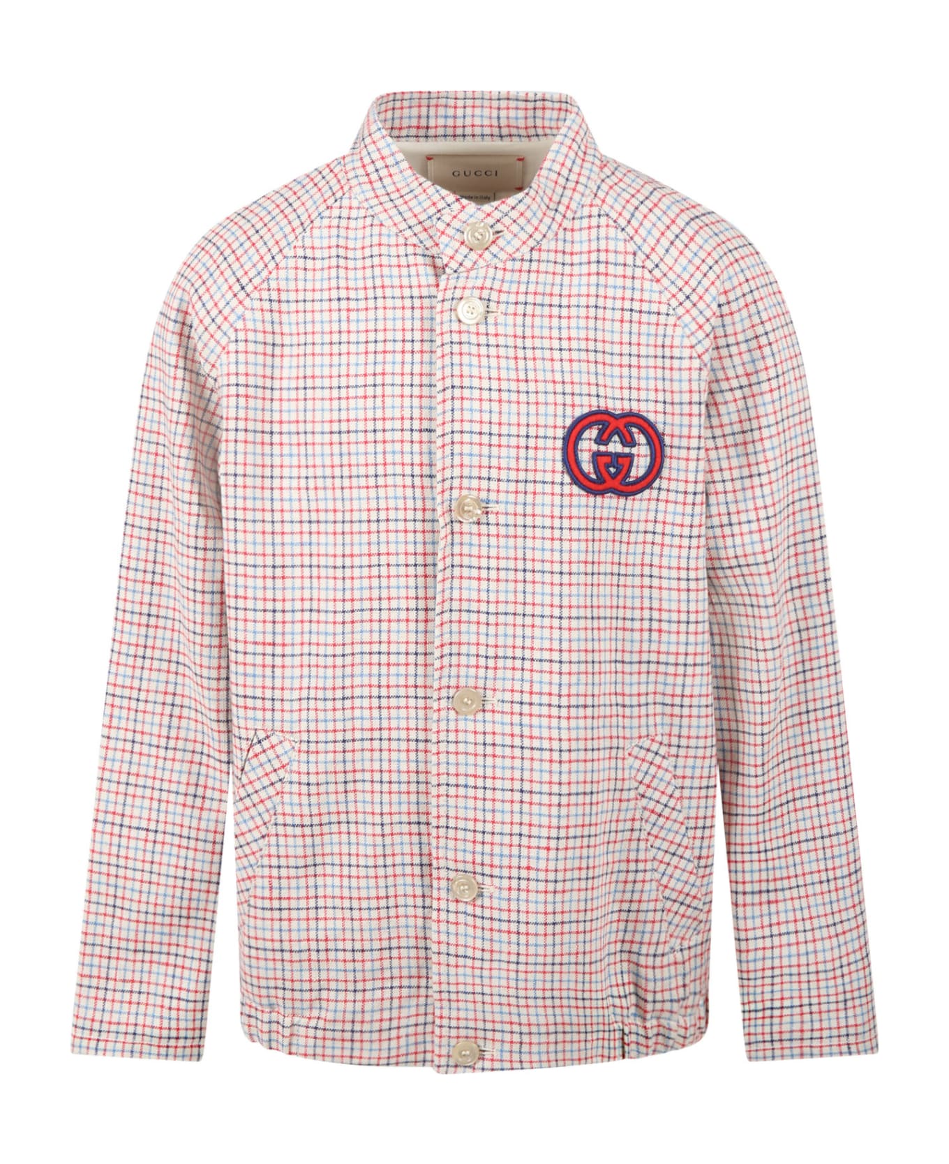 Gucci Beige Jacket For Kids With Double Gg - Cream Blue Red