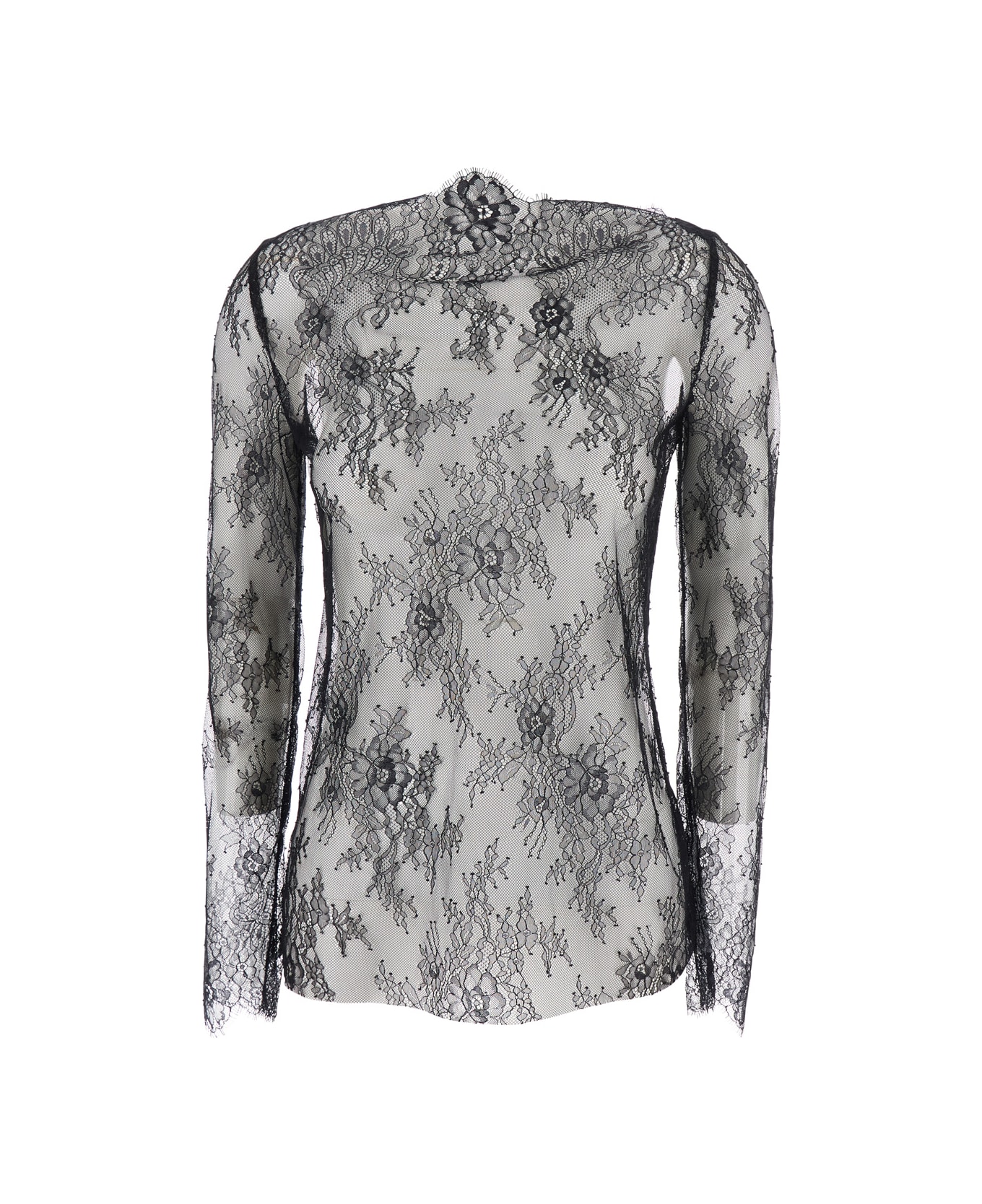 Alberta Ferretti Black Blouse With Floral Embellishment In Lace Woman - Black