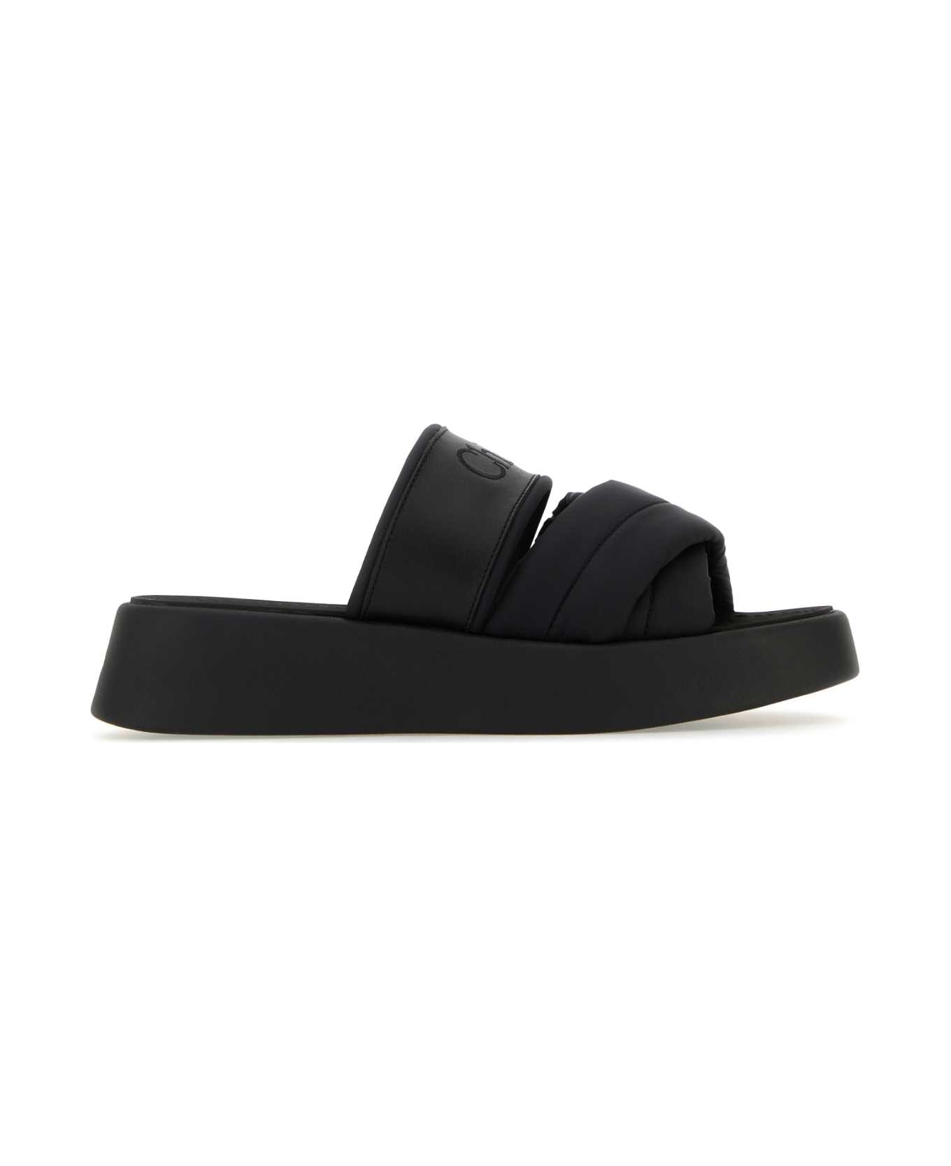 Chloé Black Fabric And Leather Mila Slippers - Black