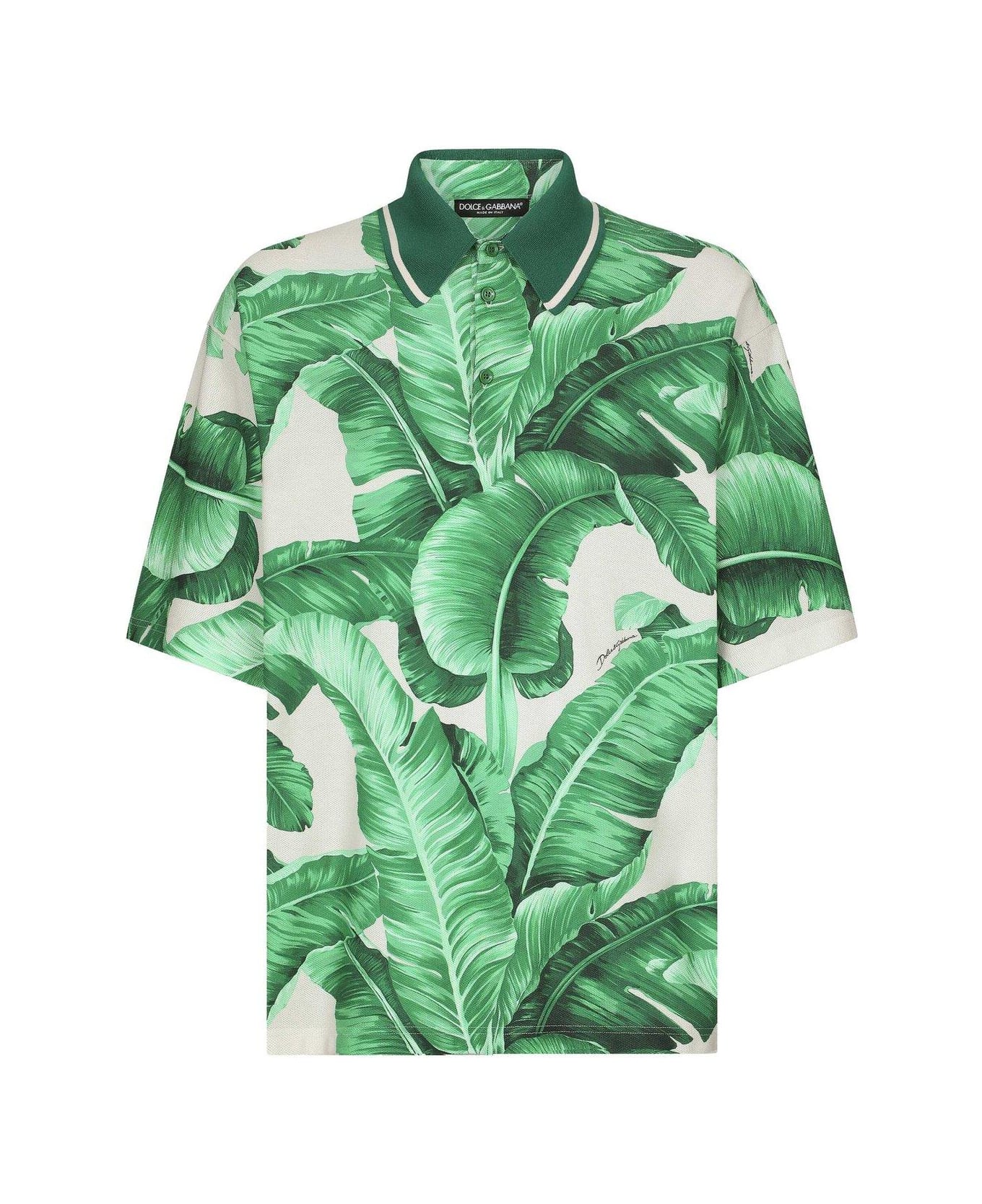 Dolce & Gabbana Banana Tree Printed Oversize Polo Shirt - GREEN/NEUTRALS