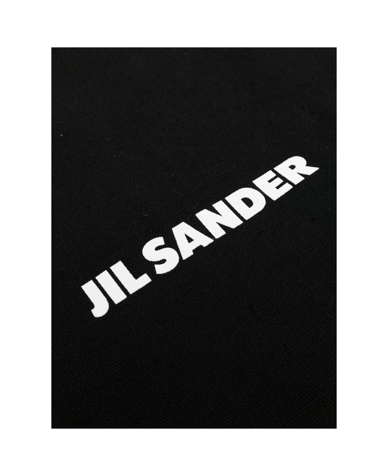 Jil Sander Black Tote Bag With Logo Print In Canvas Woman - Black トートバッグ