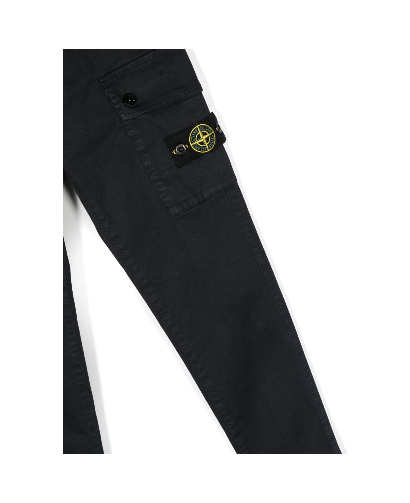 Stone Island Junior Blue Pants With Patch Pockets And Patch Logo In Stretch Cotton Boy - Blu