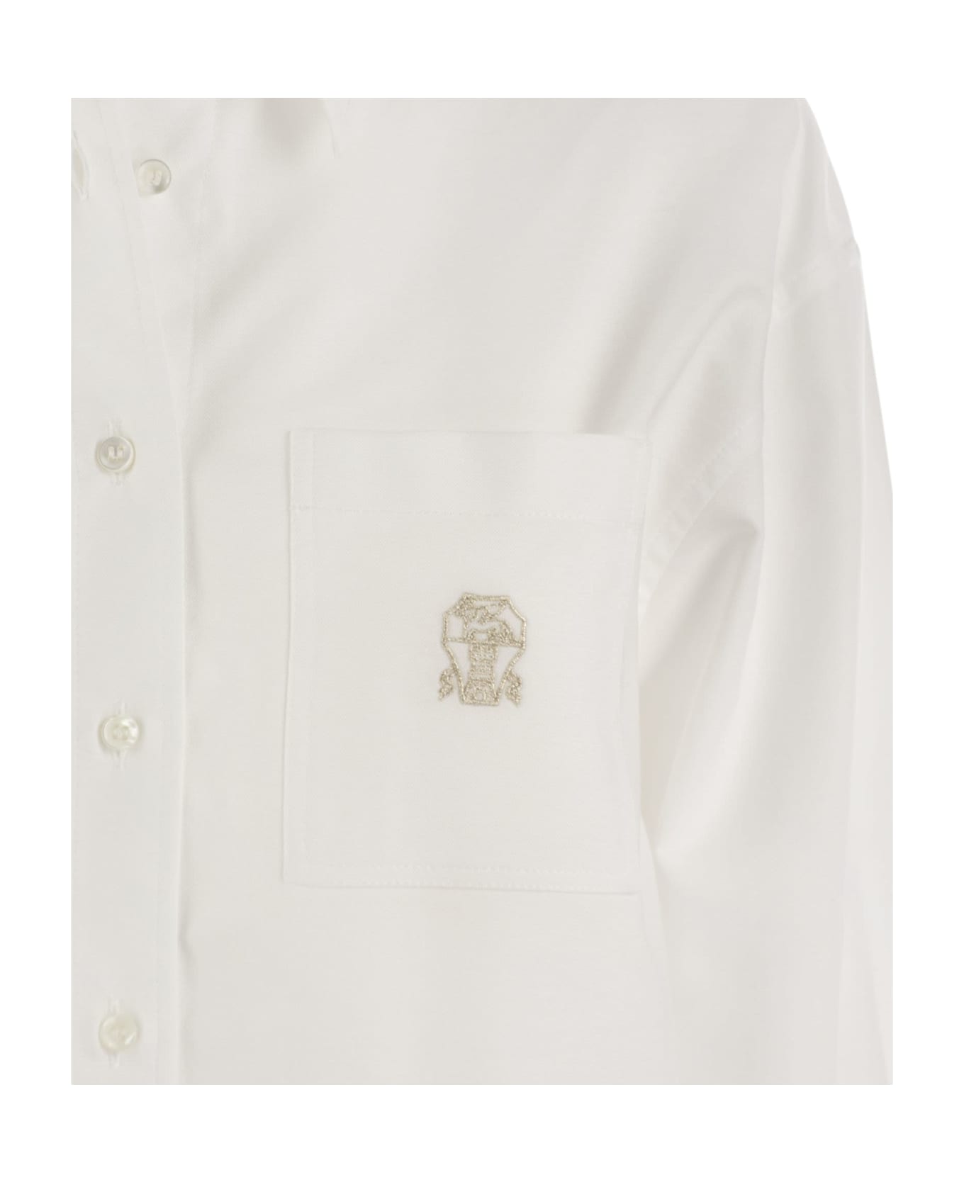 Brunello Cucinelli Cotton Oxford Shirt With Logo - White
