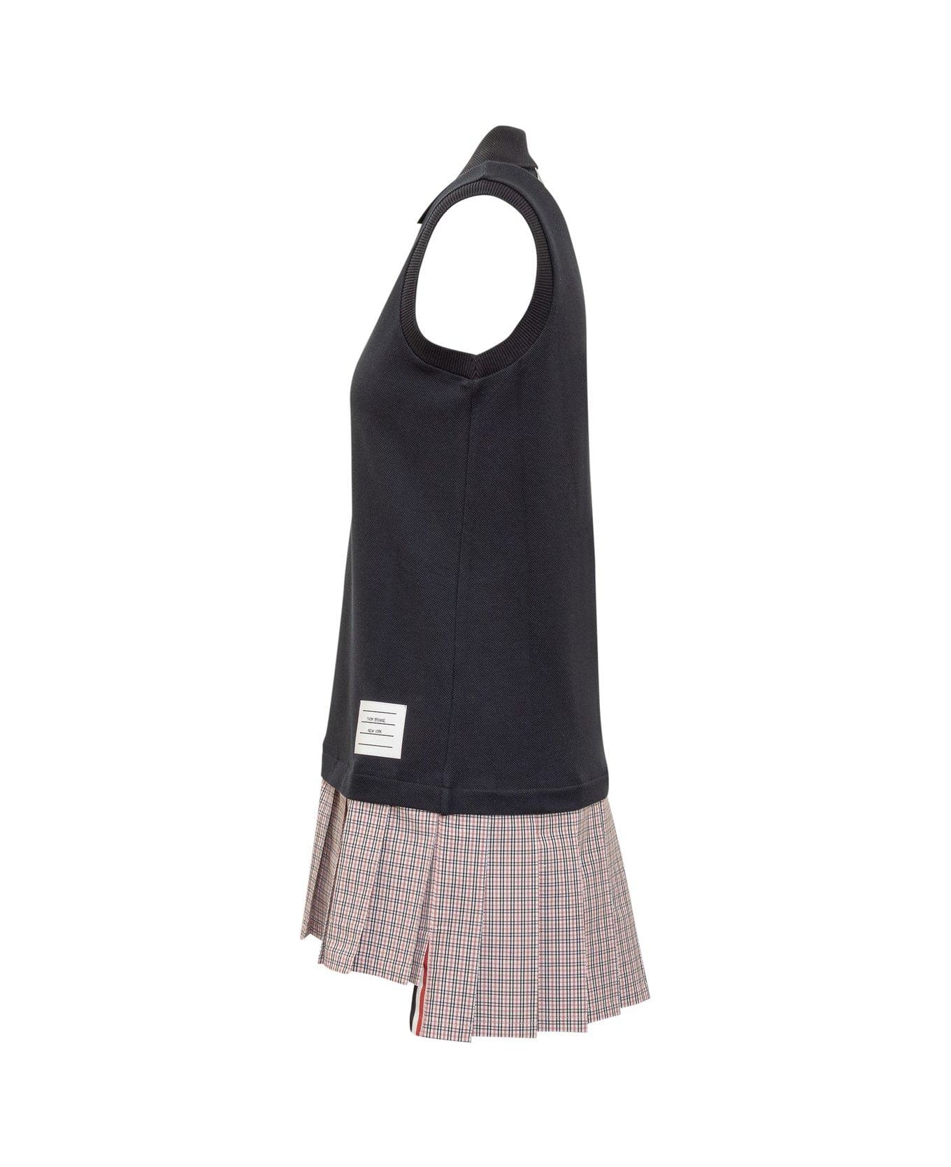 Thom Browne Pleated-panel Sleeveless Polo Dress - Blue ポロシャツ