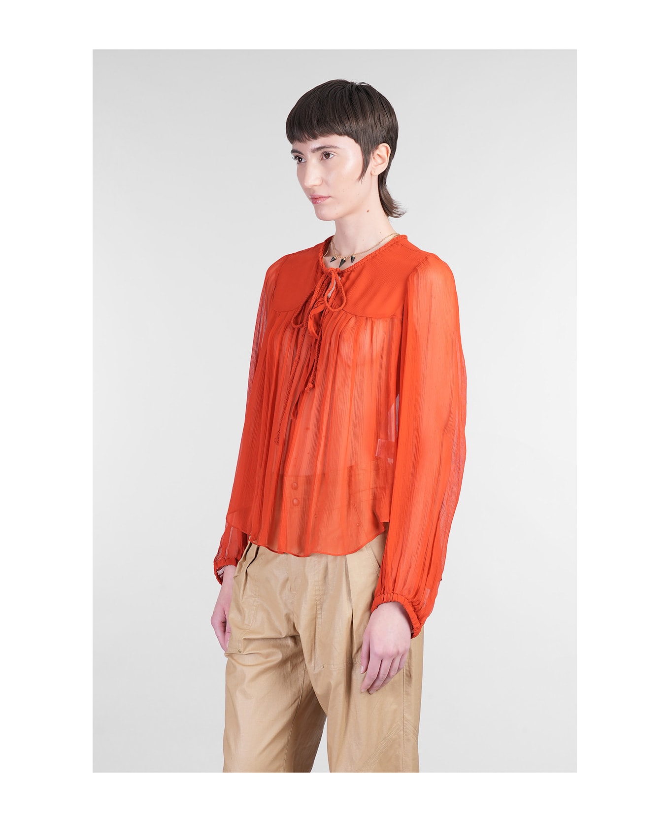 Isabel Marant Ametissa Blouse In Orange Silk - orange