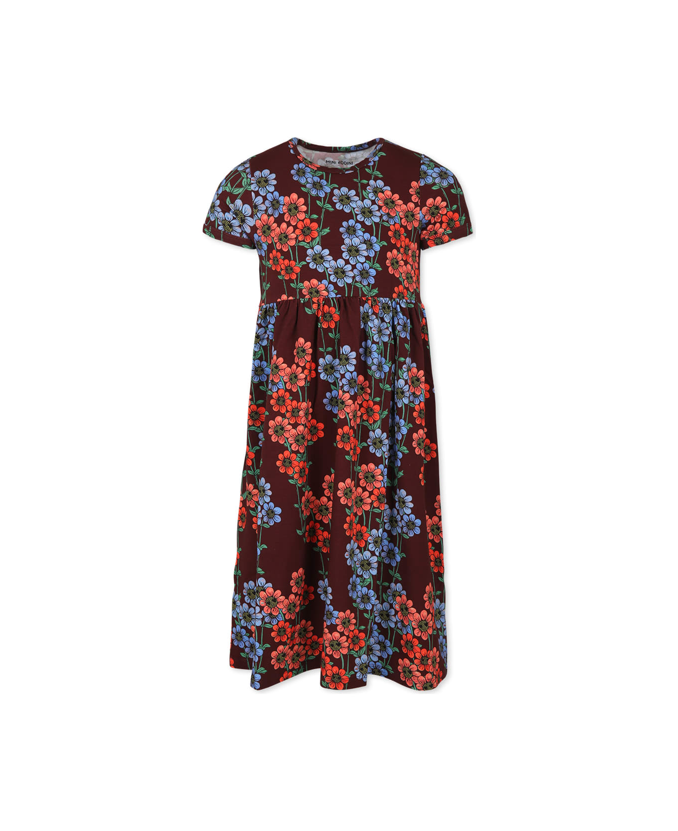 Mini Rodini Brown Dress For Girl With Daisy Print - Brown