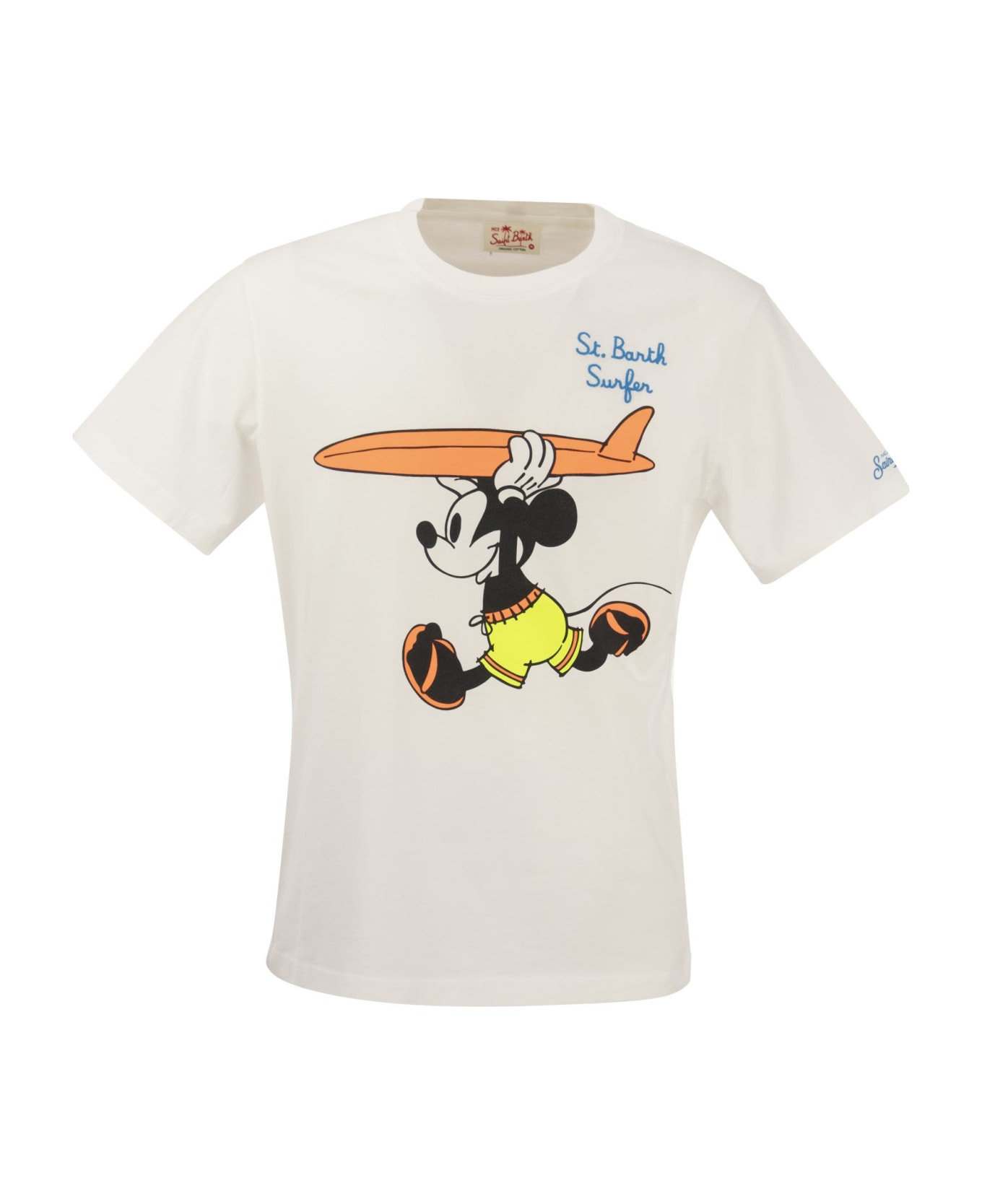 MC2 Saint Barth Cotton T-shirt With Mickey M. Surfer Print - White