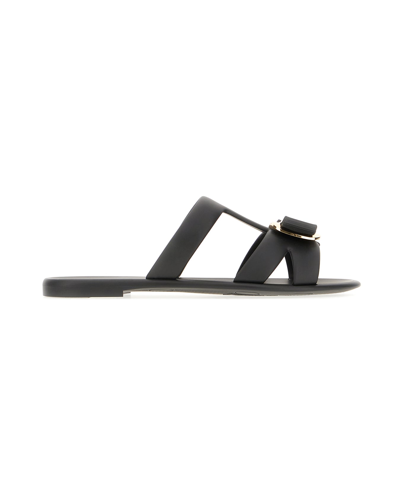 Ferragamo Black Rubber Slippers - Nero